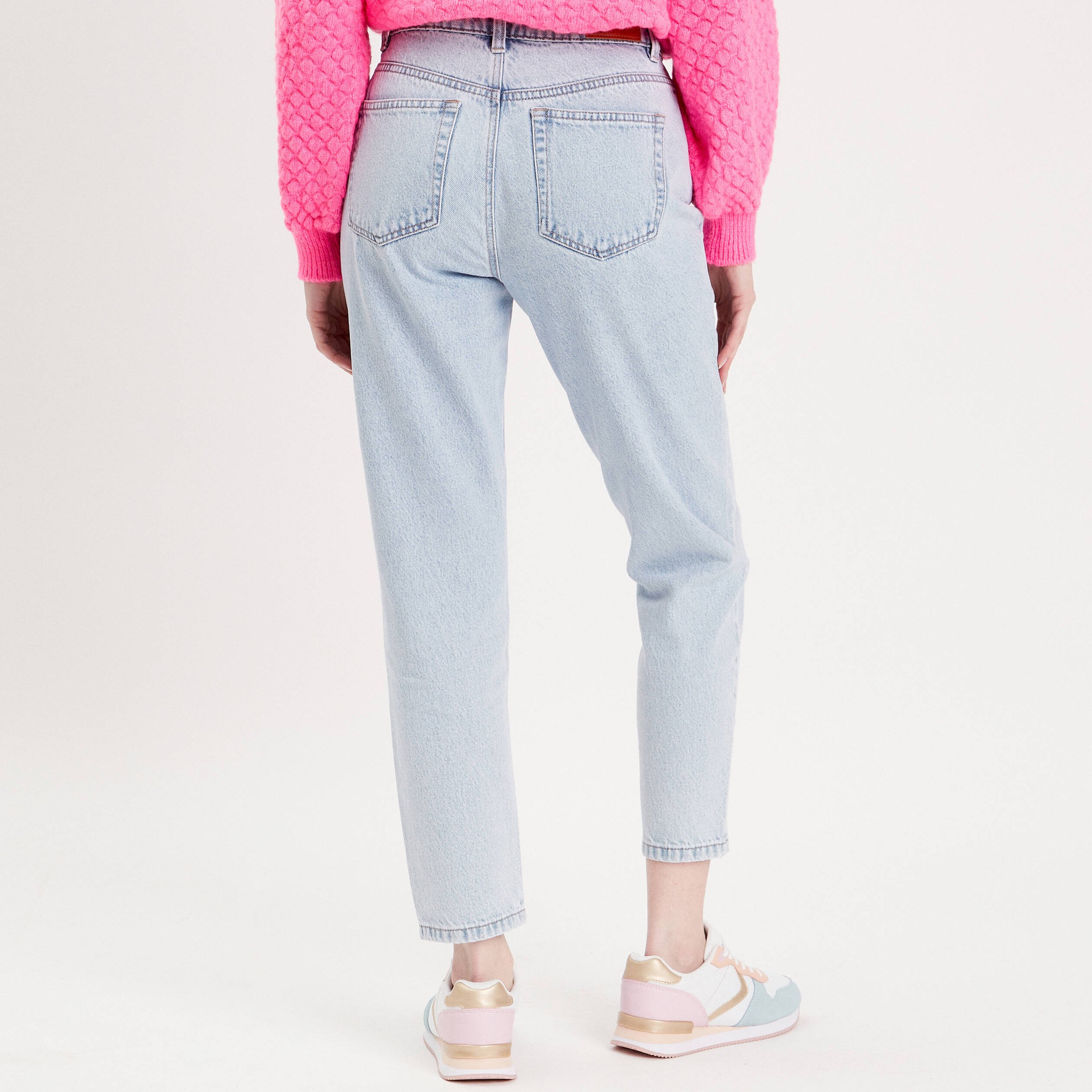 jeans mom taille haute denim bleach femme Jeans mom taille haute denim bleach femme
