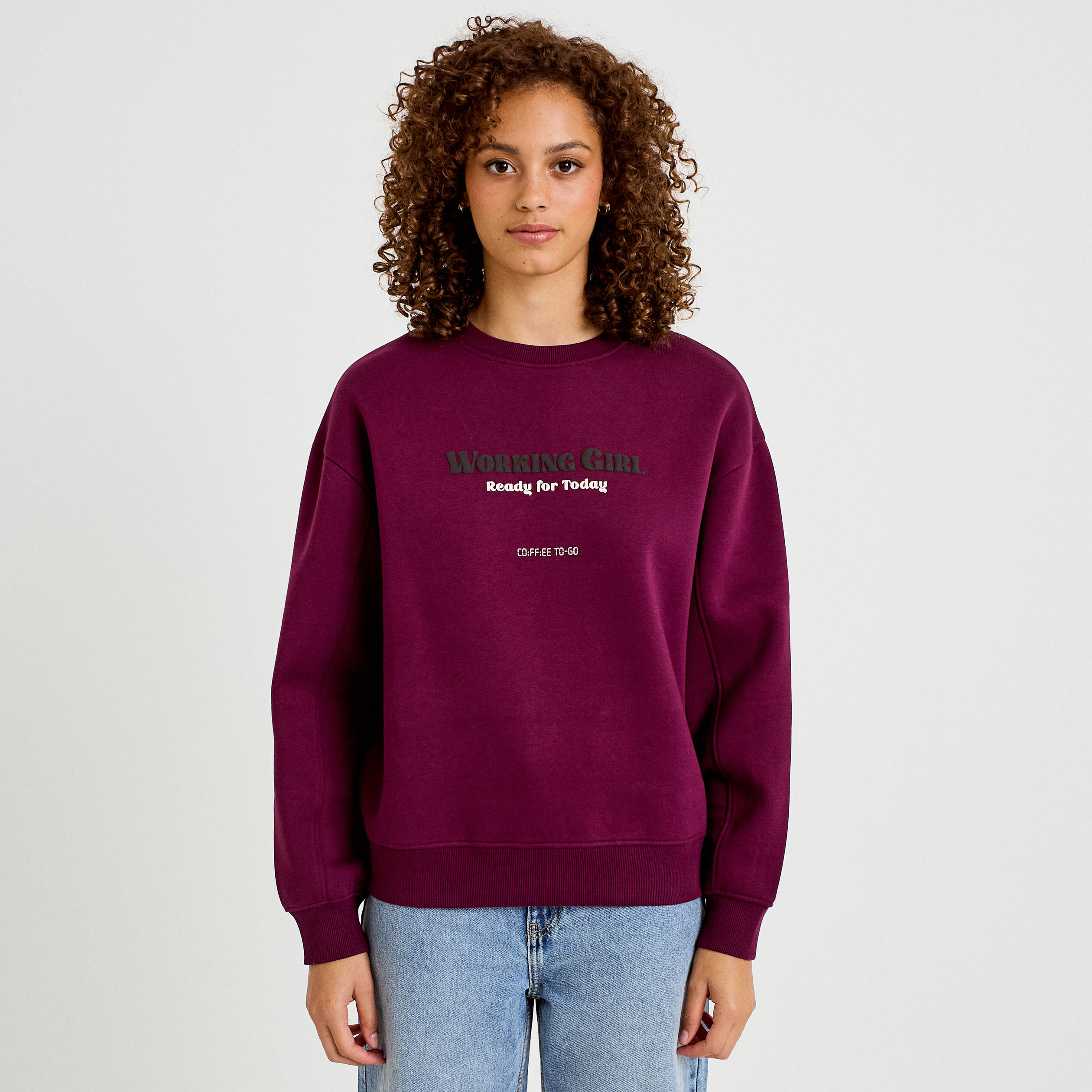 Sweat droit manches longues violet fonc&eacute; femme