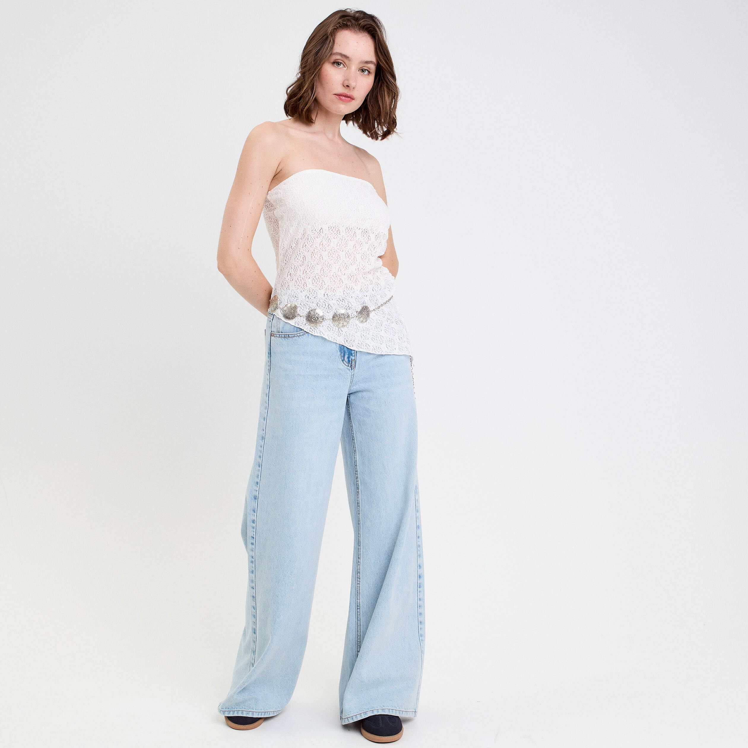 Bandeau ajusté sans manches dentelle ecru femme