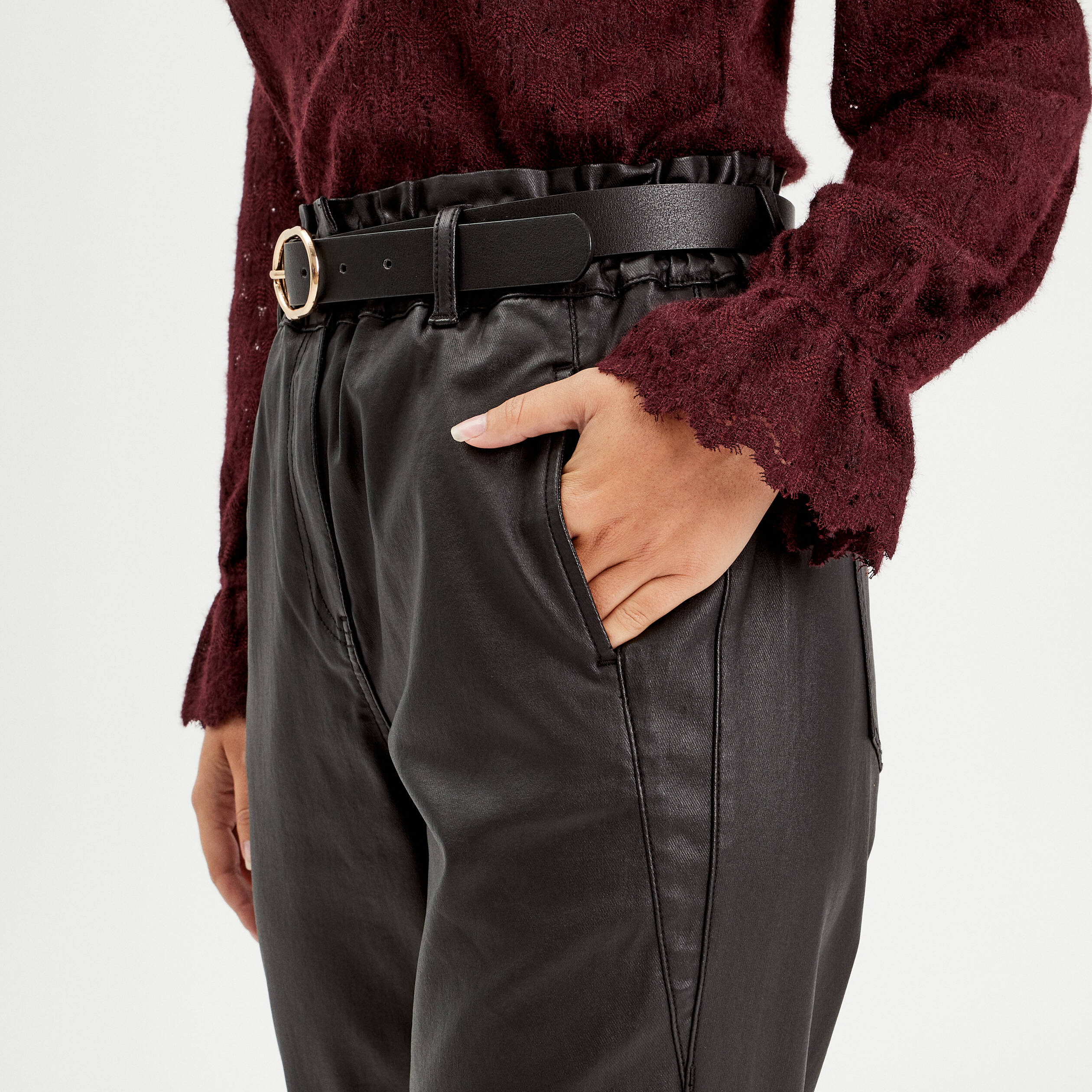 pantalon slouchy enduit 78eme noir femme Pantalon slouchy enduit 7/8ème noir femme