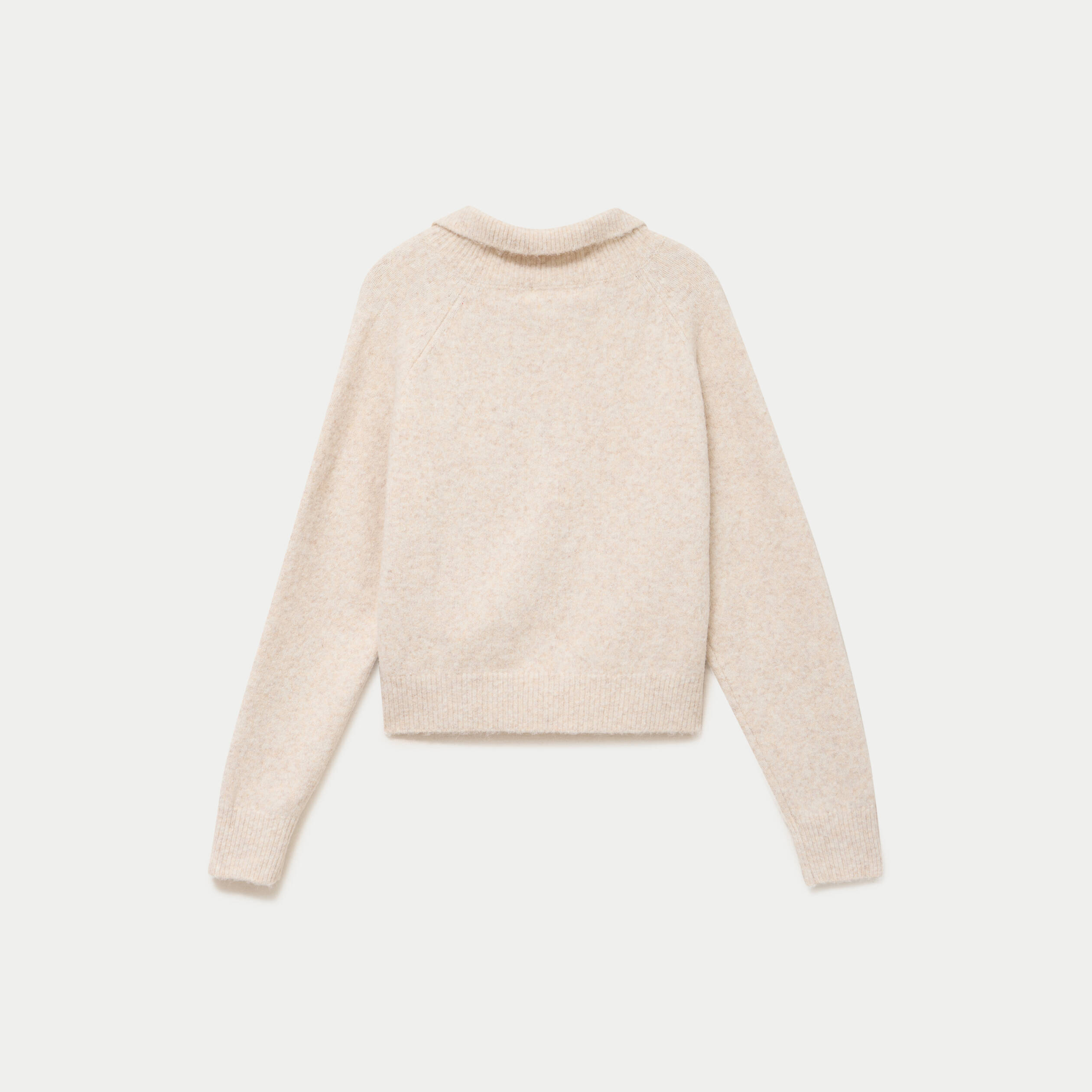 Polo manches longues col chemise beige femme