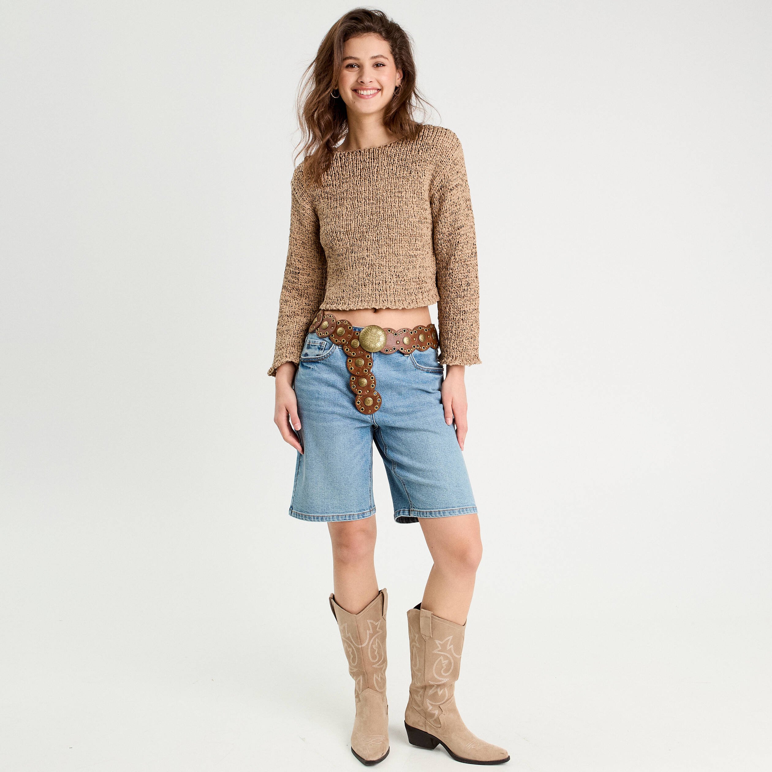 pull col bateau ajoure beige femme Pull col bateau ajouré beige femme