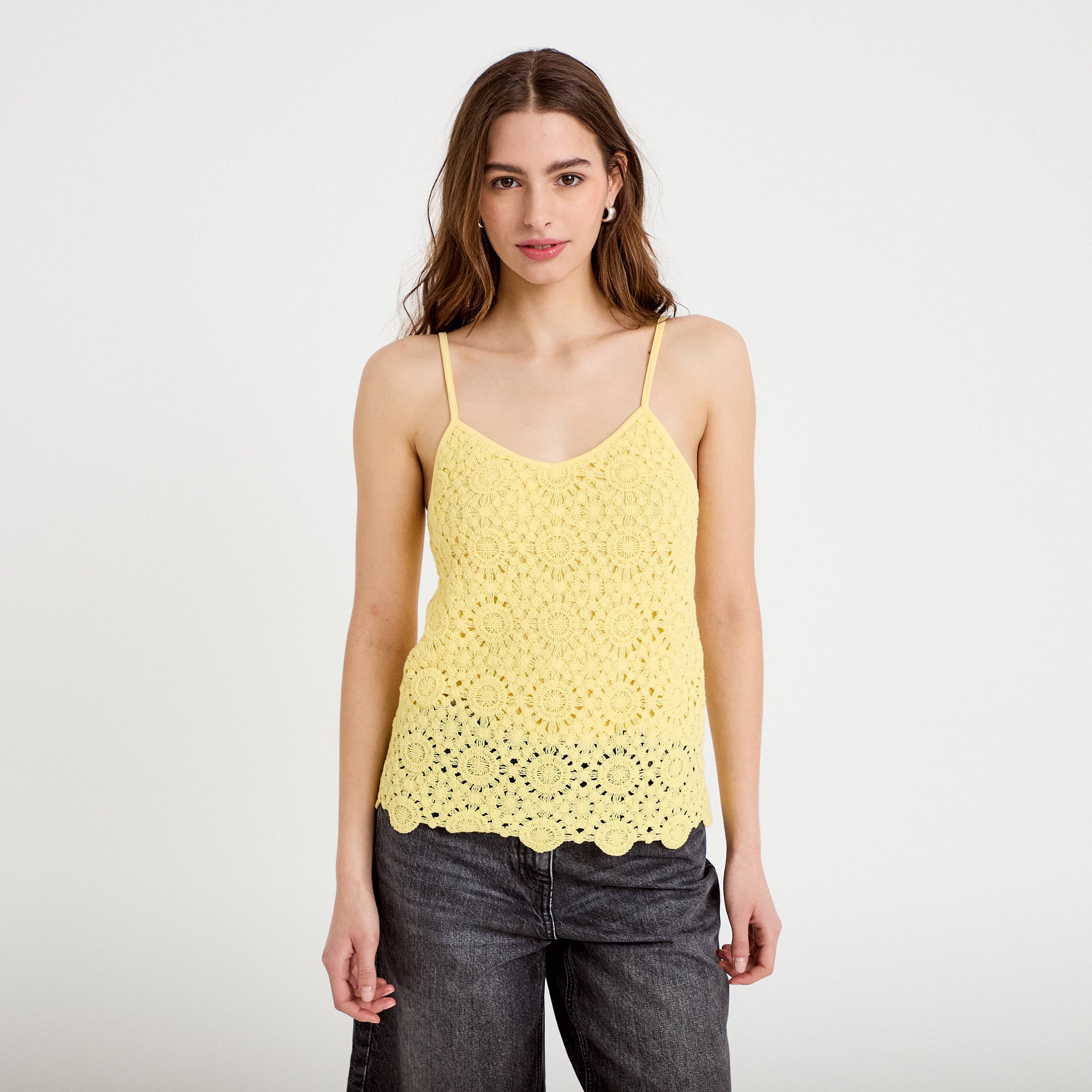 D&eacute;bardeur effet crochet jaune clair femme