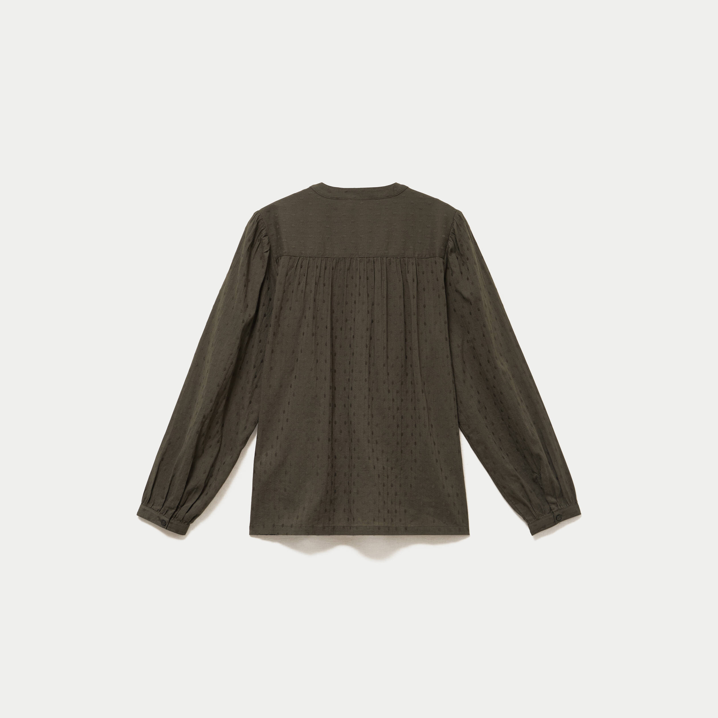 Blouse droite col rond manches longues vert kaki femme