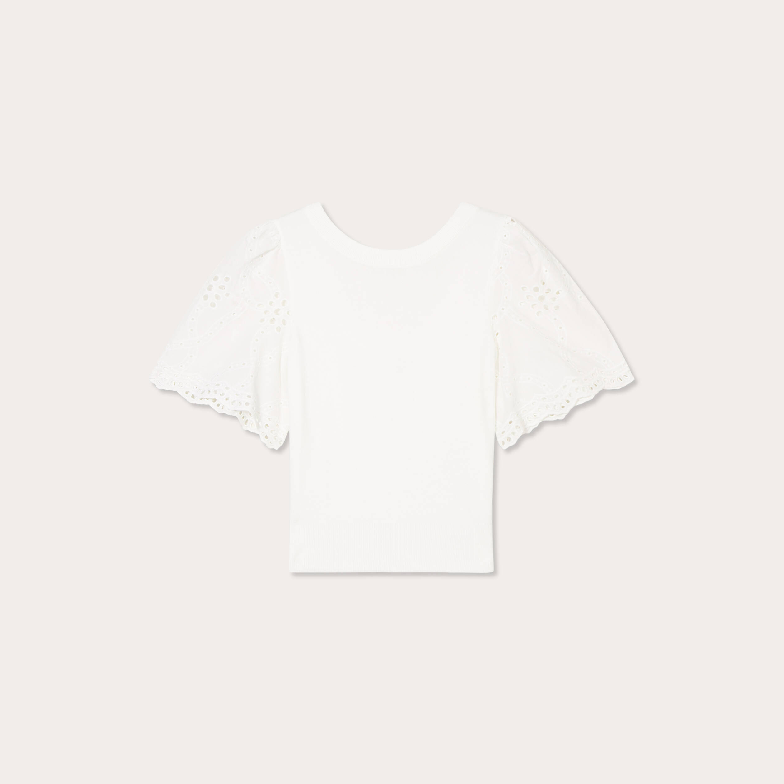 Pull manches broderie anglaise blanc femme