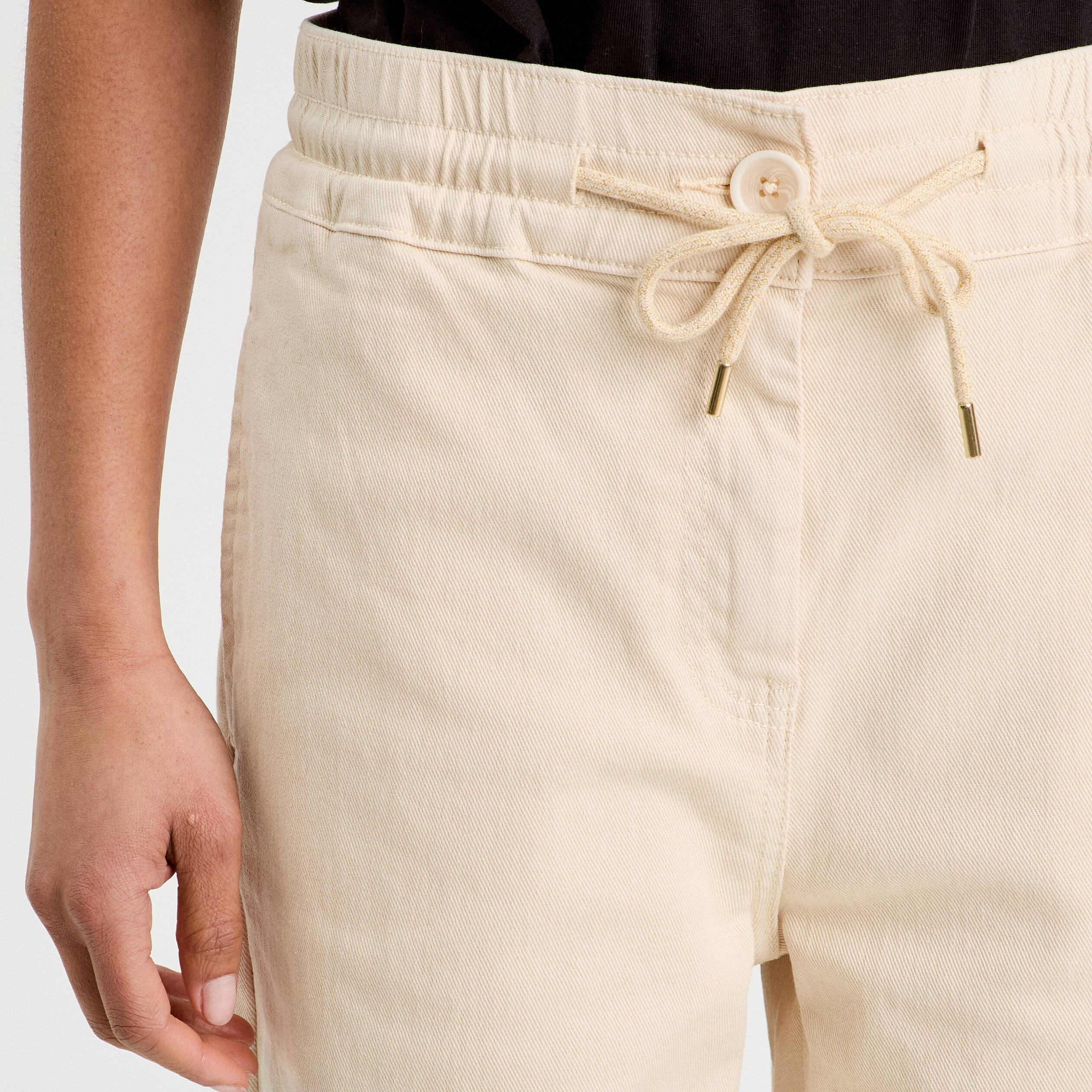 Pantalon large &eacute;lastiqu&eacute; ecru femme