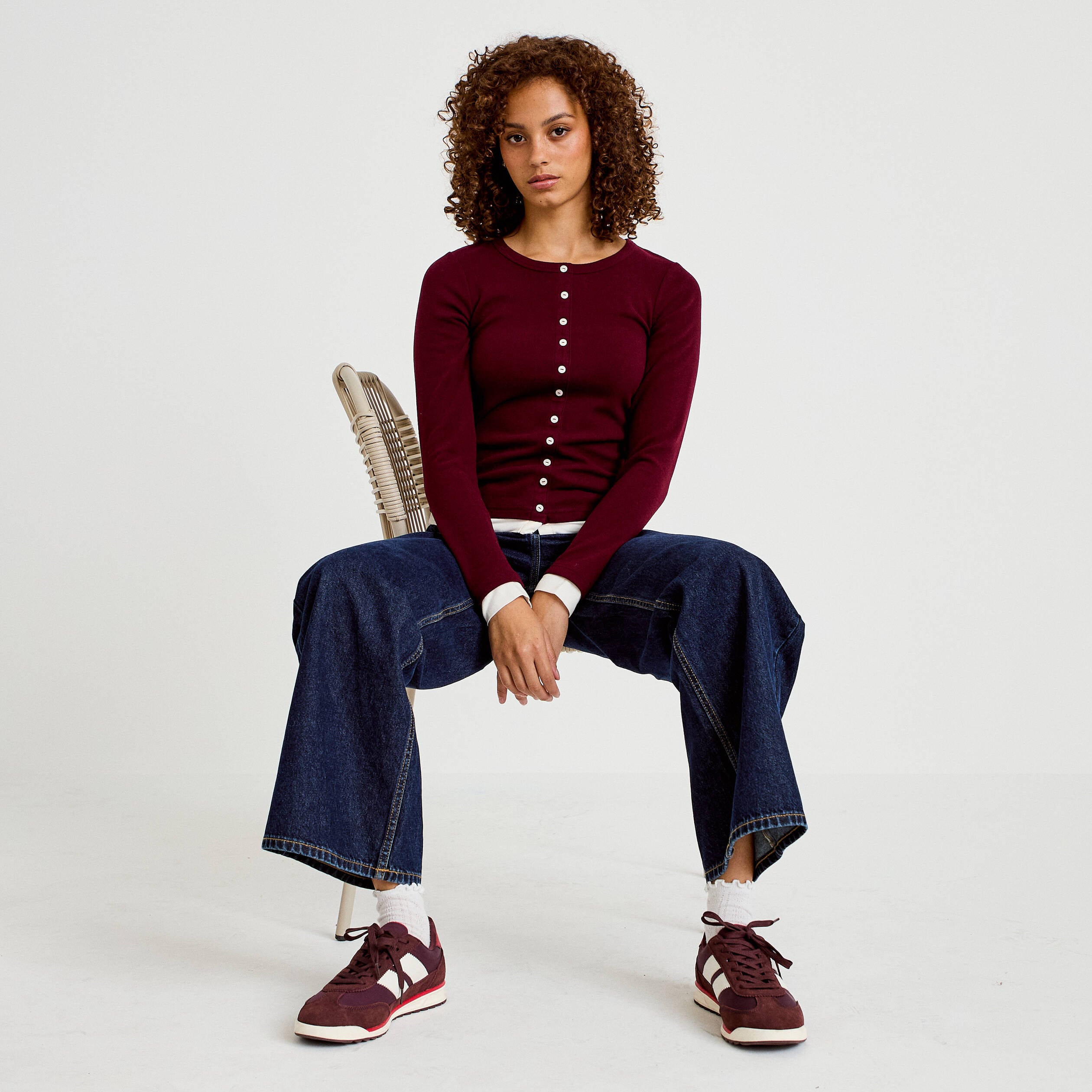 Top col rond manches longues bordeaux femme