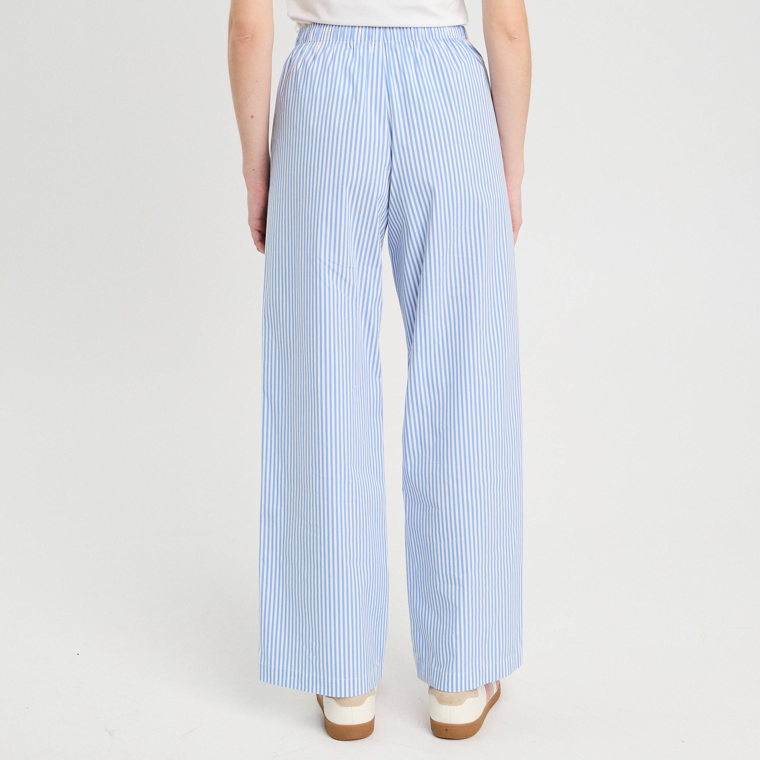 Pantalon large élastiqué bleu foncé femme