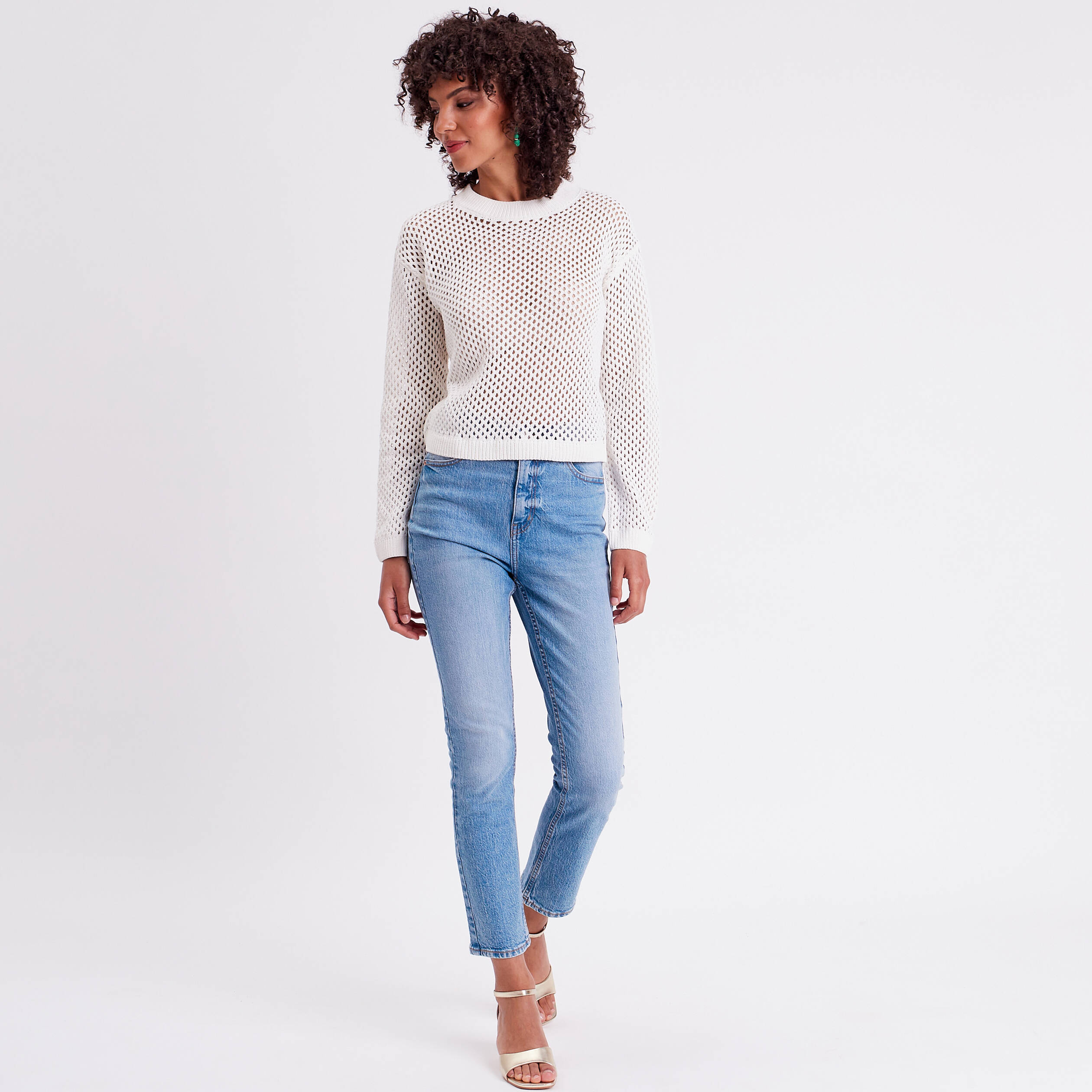 pull ajoure col rond ecru femme Pull ajouré col rond ecru femme