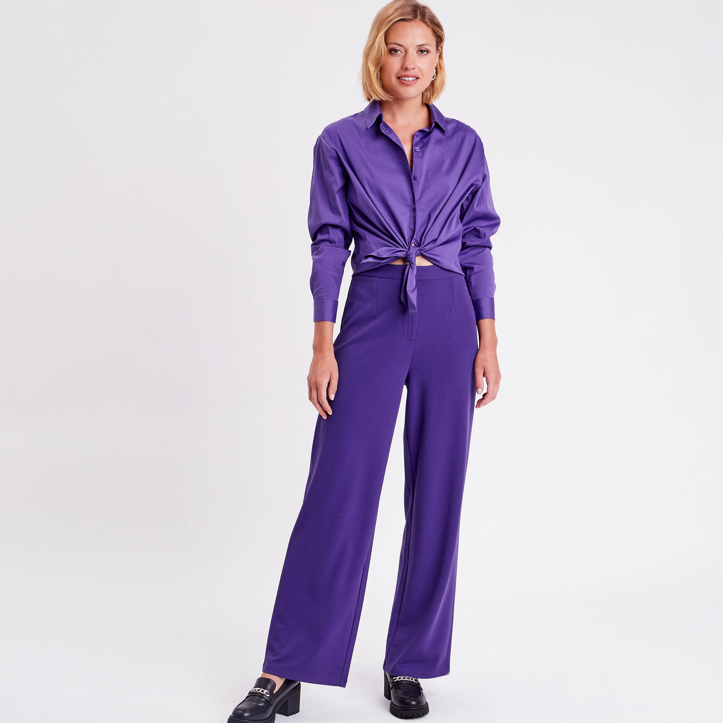 Pantalon large top violet