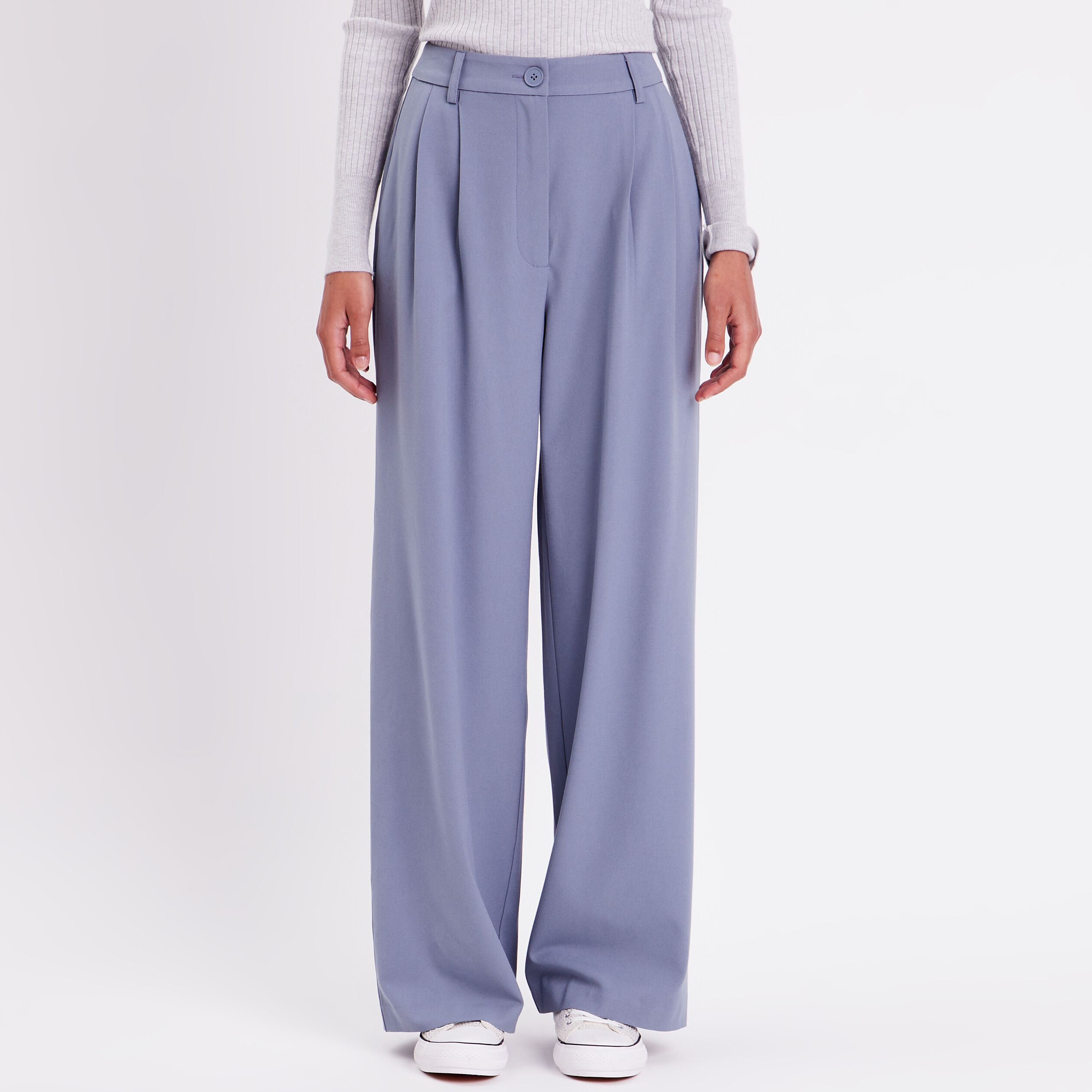 pantalon city droit pinces bleu gris femme Pantalon city droit pinces bleu gris femme