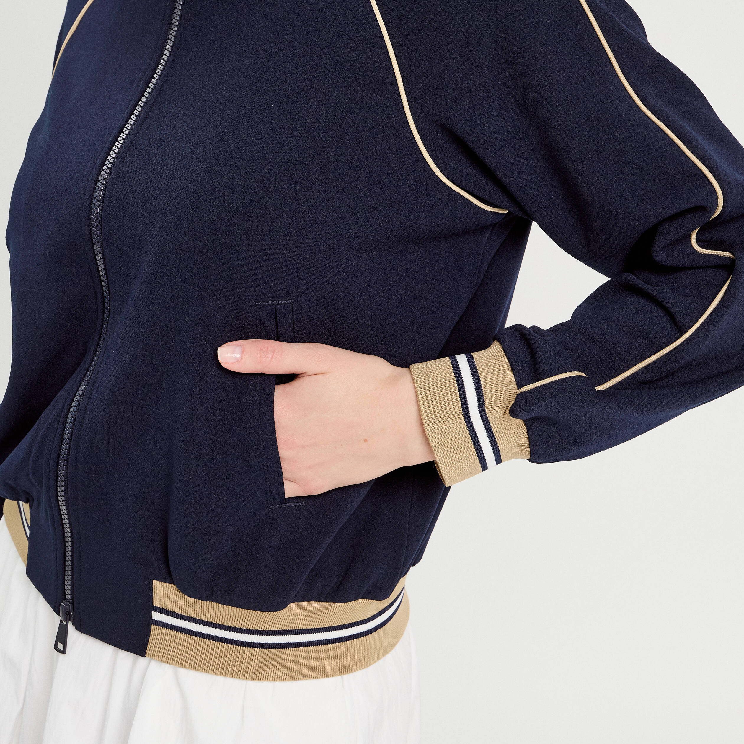 Sweat manches longues zipp&eacute; bleu marine femme