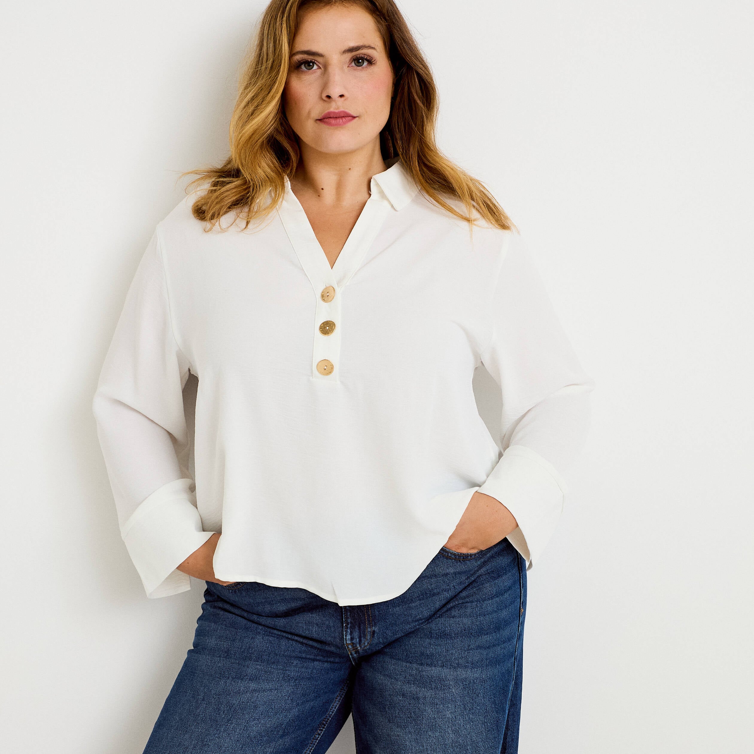 Blouse manches longues ecru femme
