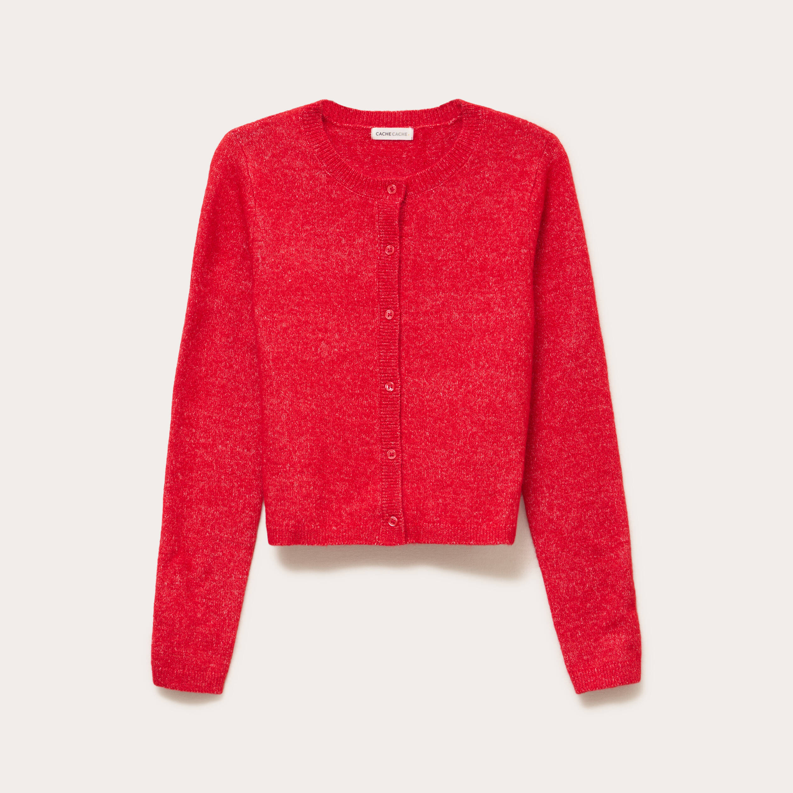 Gilet boutonn&eacute; manches longues rouge femme