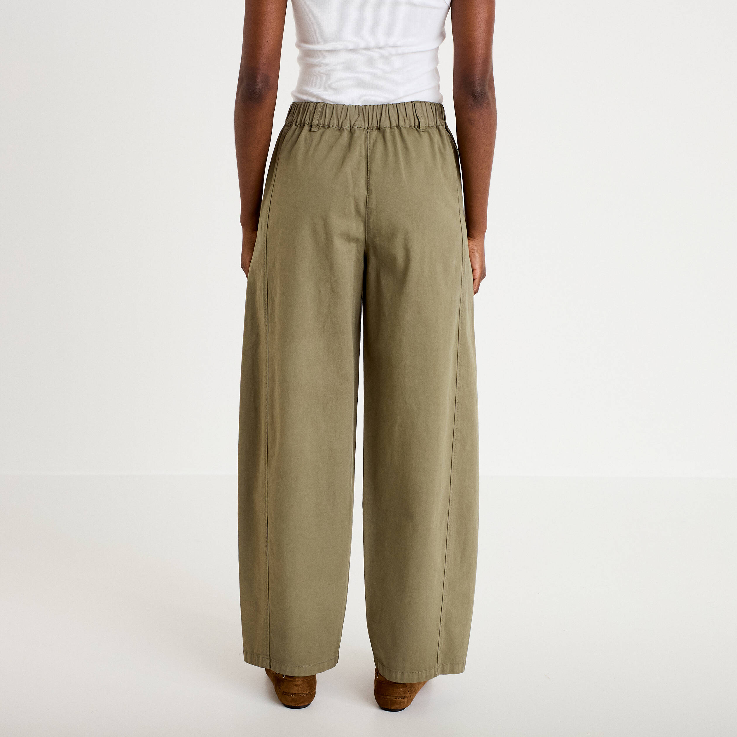 Pantalon barrel taille haute vert kaki femme