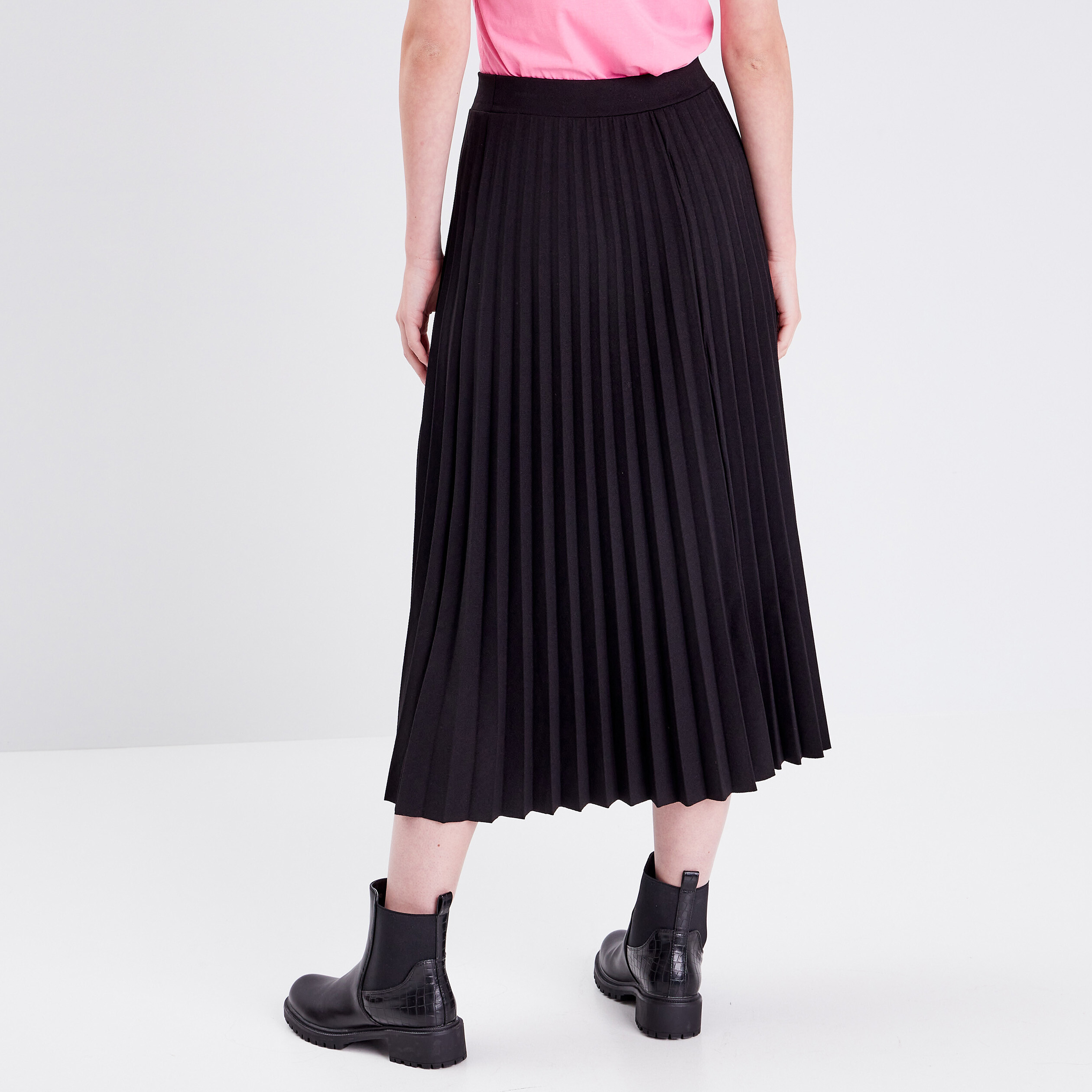 Jupe midi &eacute;vas&eacute;e pliss&eacute;e noir femme