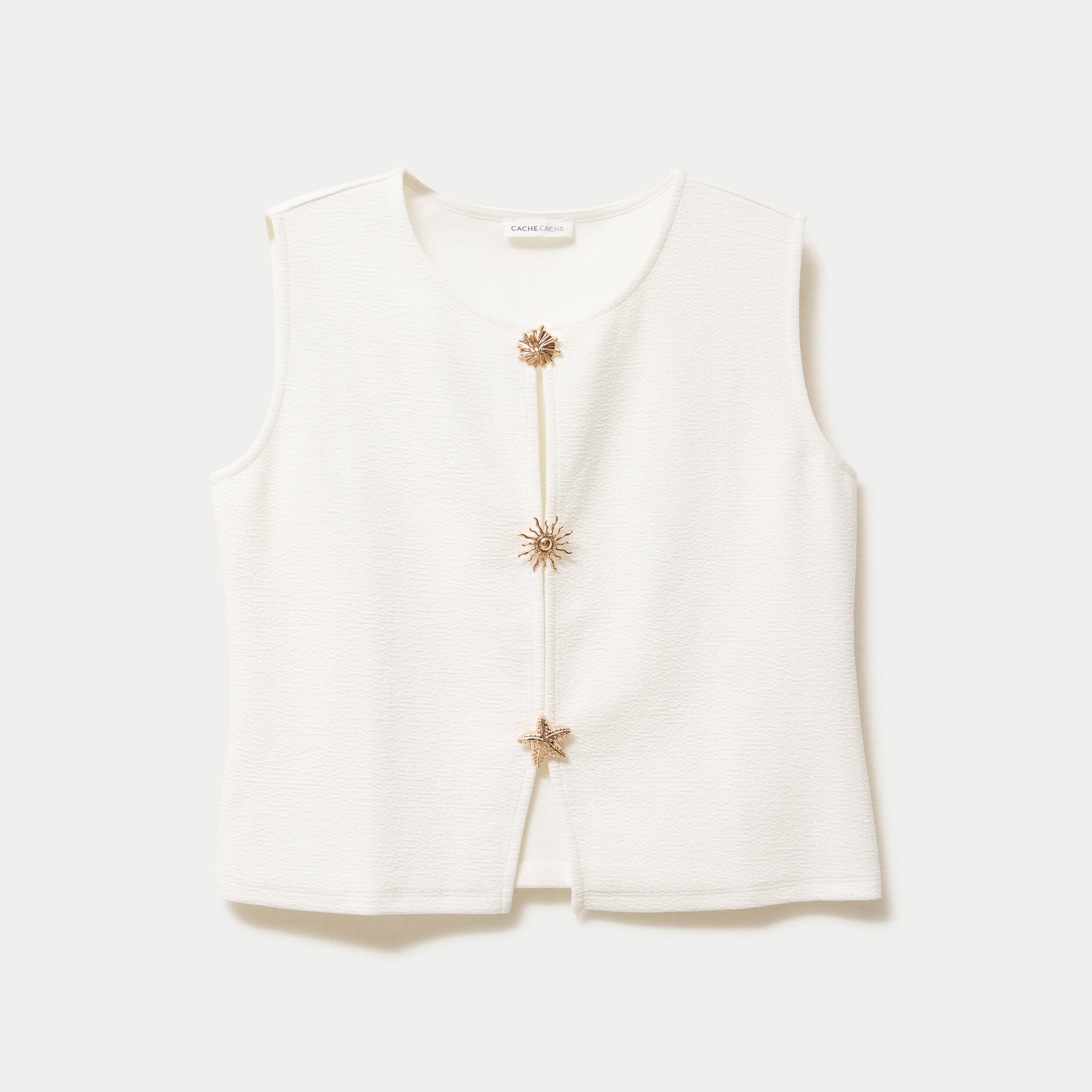 Gilet sans manches col rond ecru femme