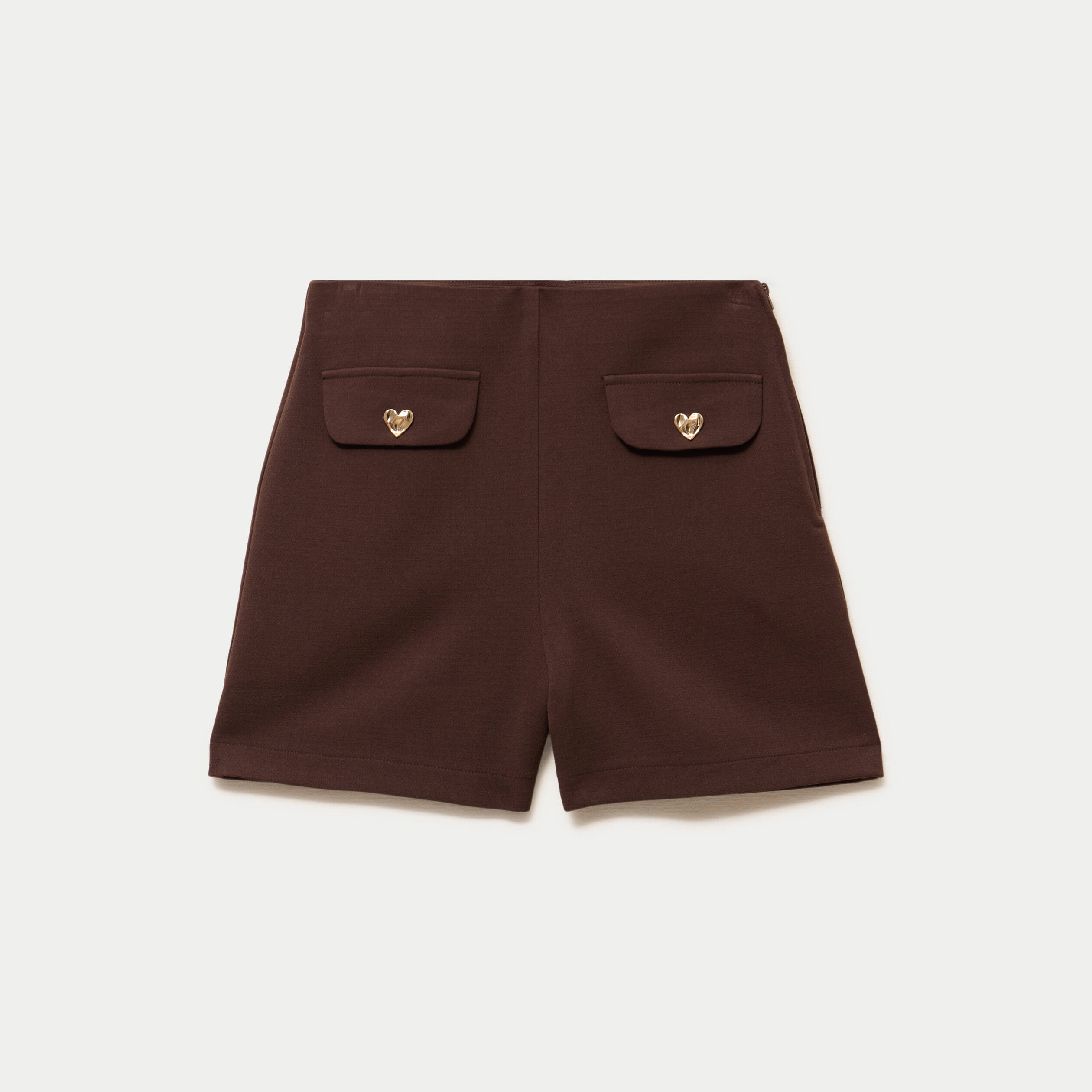 Short stretch d&eacute;tails coeur marron fonc&eacute; femme