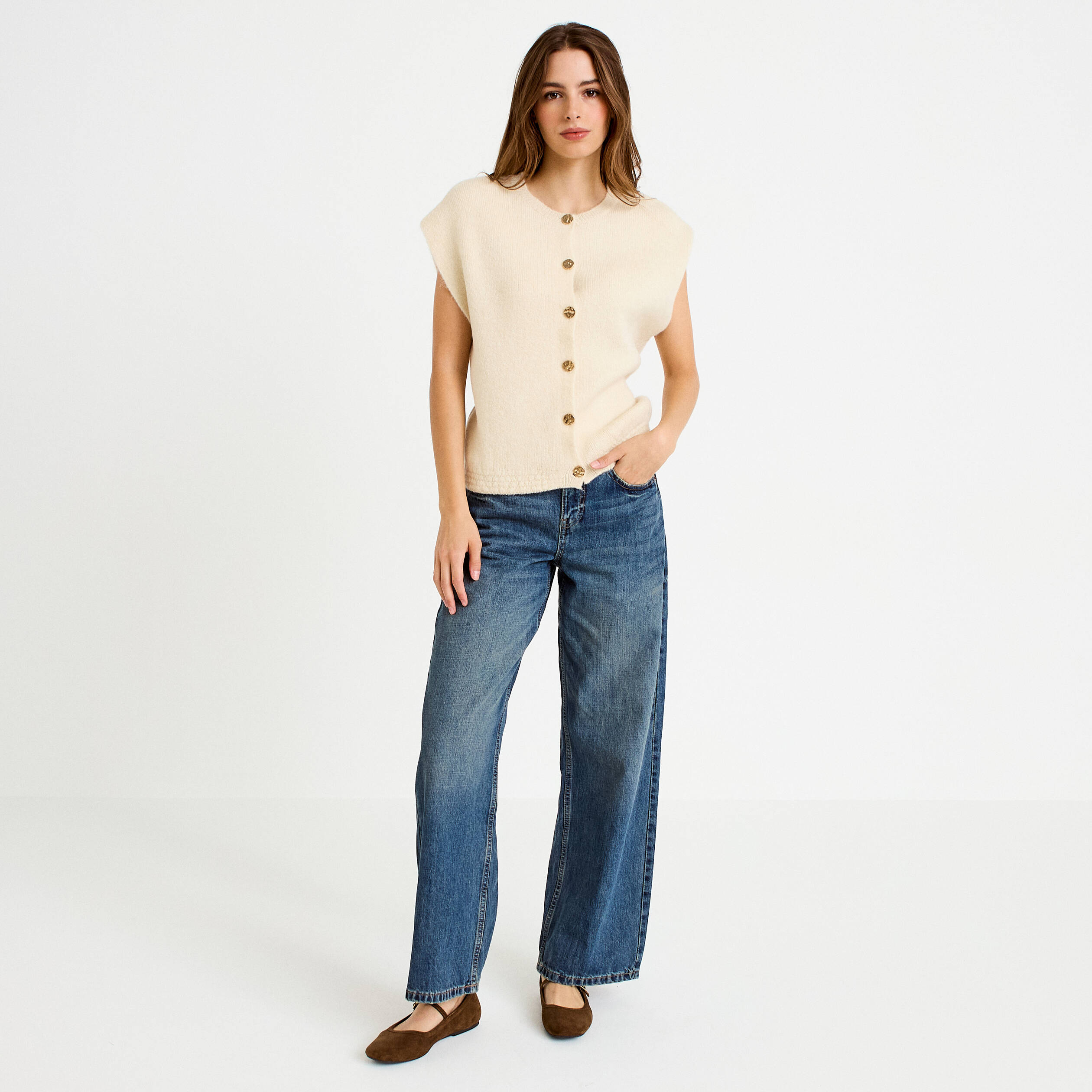 Gilet ample sans manches sable femme