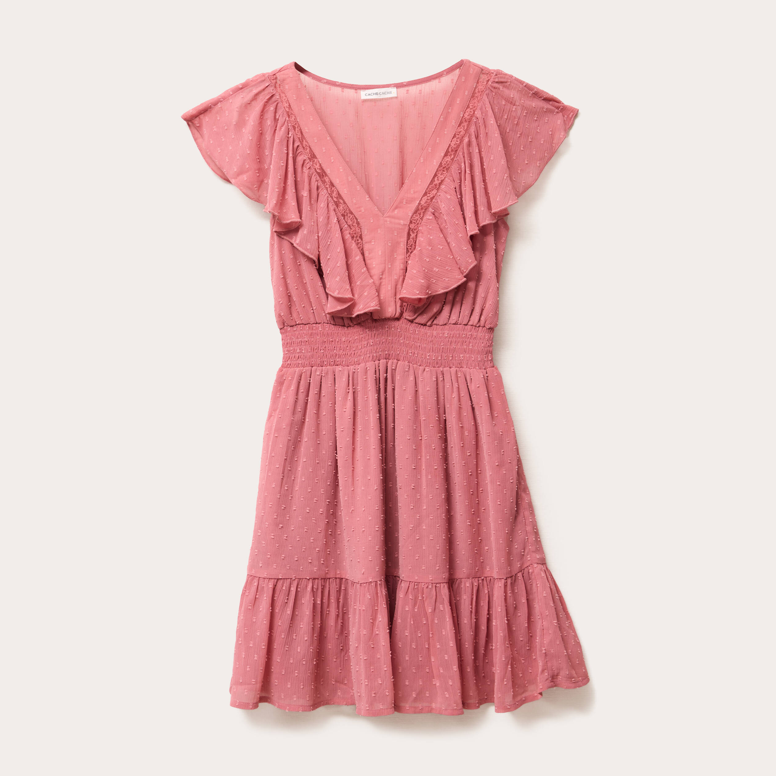 robe evasee plumetis vieux rose femme Robe évasée plumetis vieux rose femme