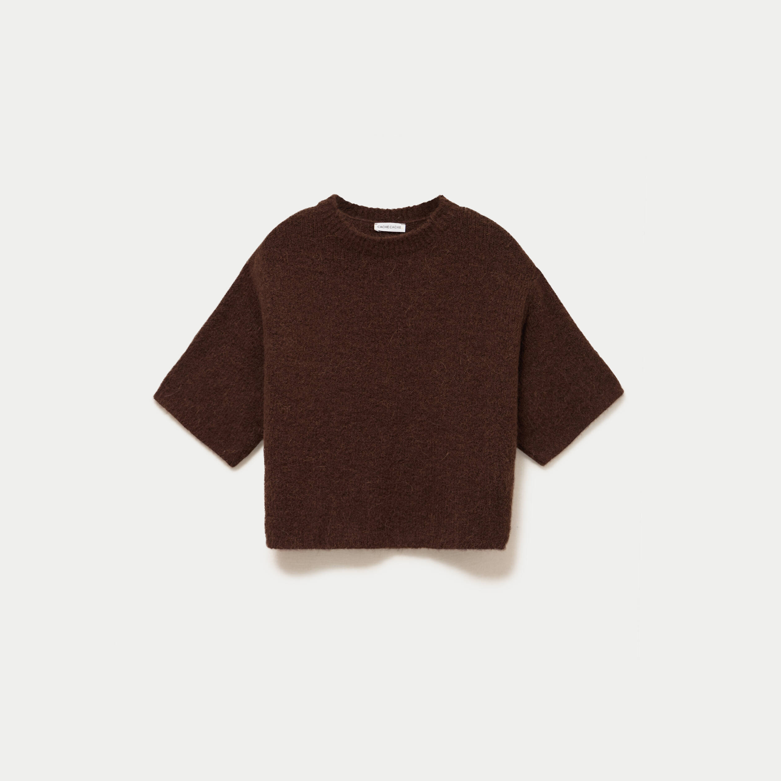 Pull manches courtes marron fonc&eacute; femme