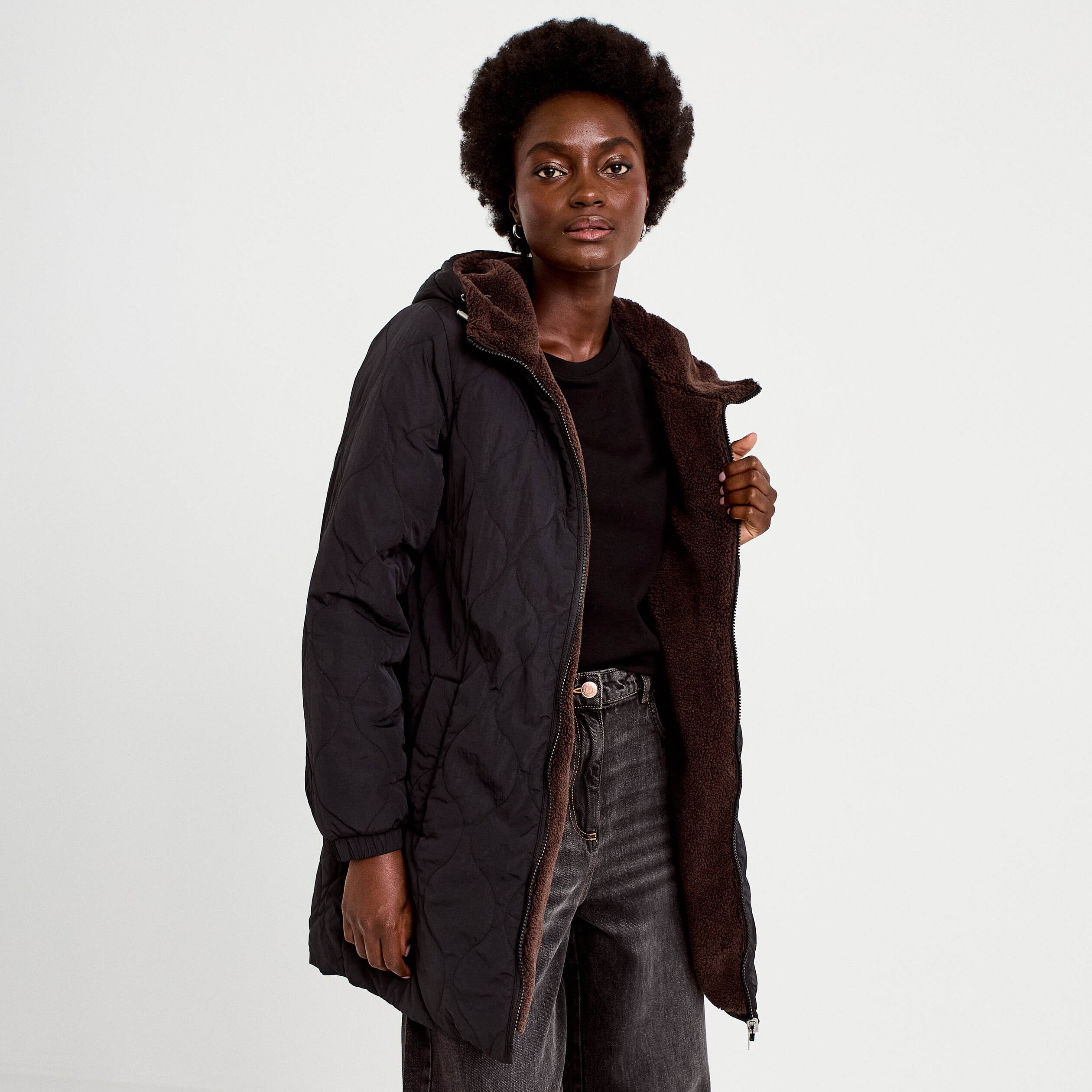 Parka r&eacute;versible effet polaire noir femme