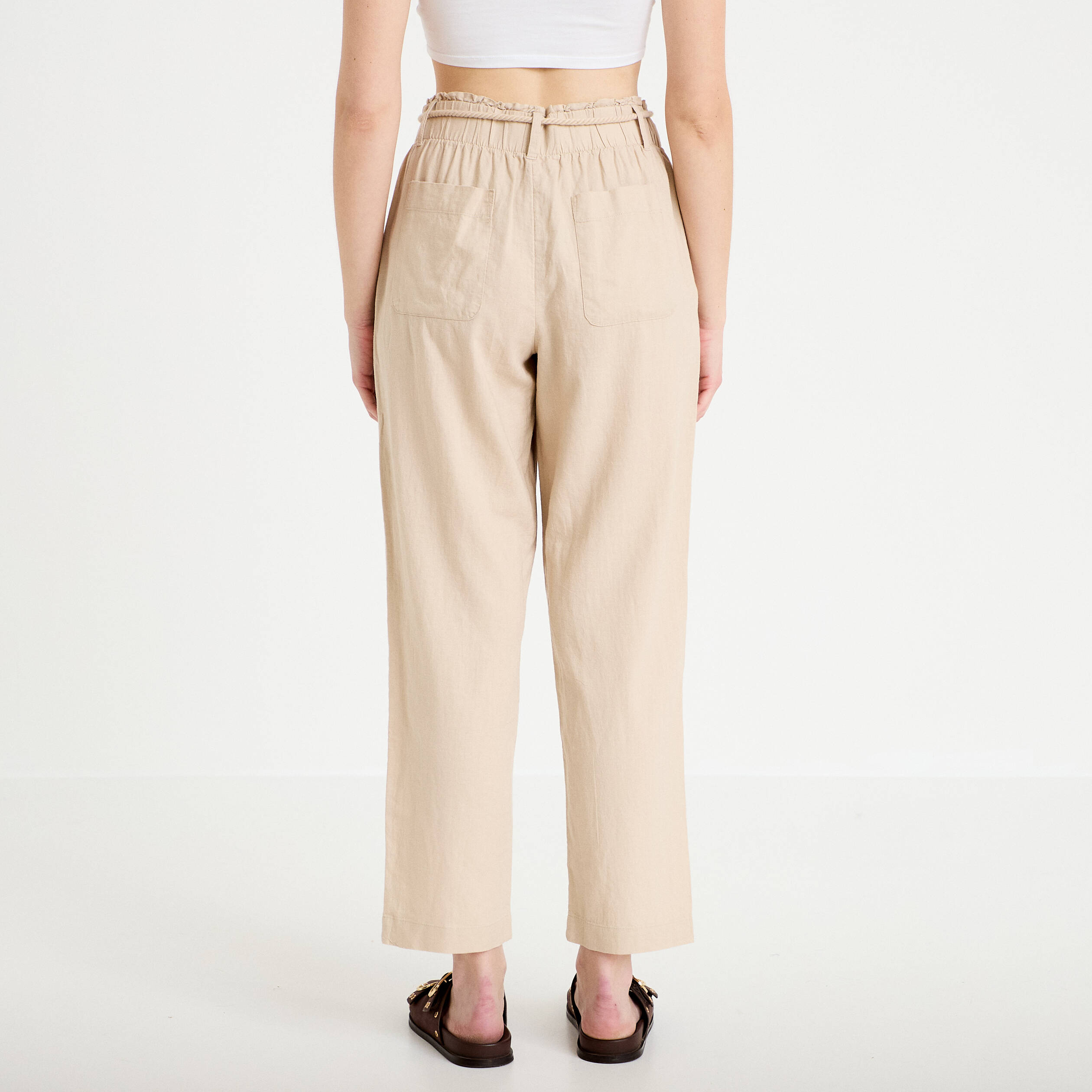 Pantalon large 7/8&egrave;me taille haute sable femme