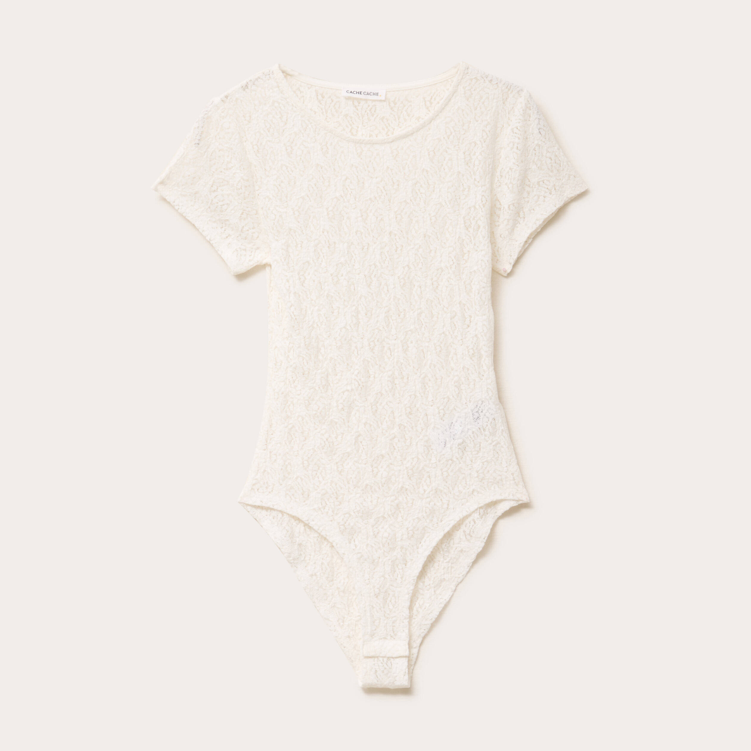 body ajuste manches courtes dentelle ecru femme Body ajusté manches courtes dentelle ecru femme