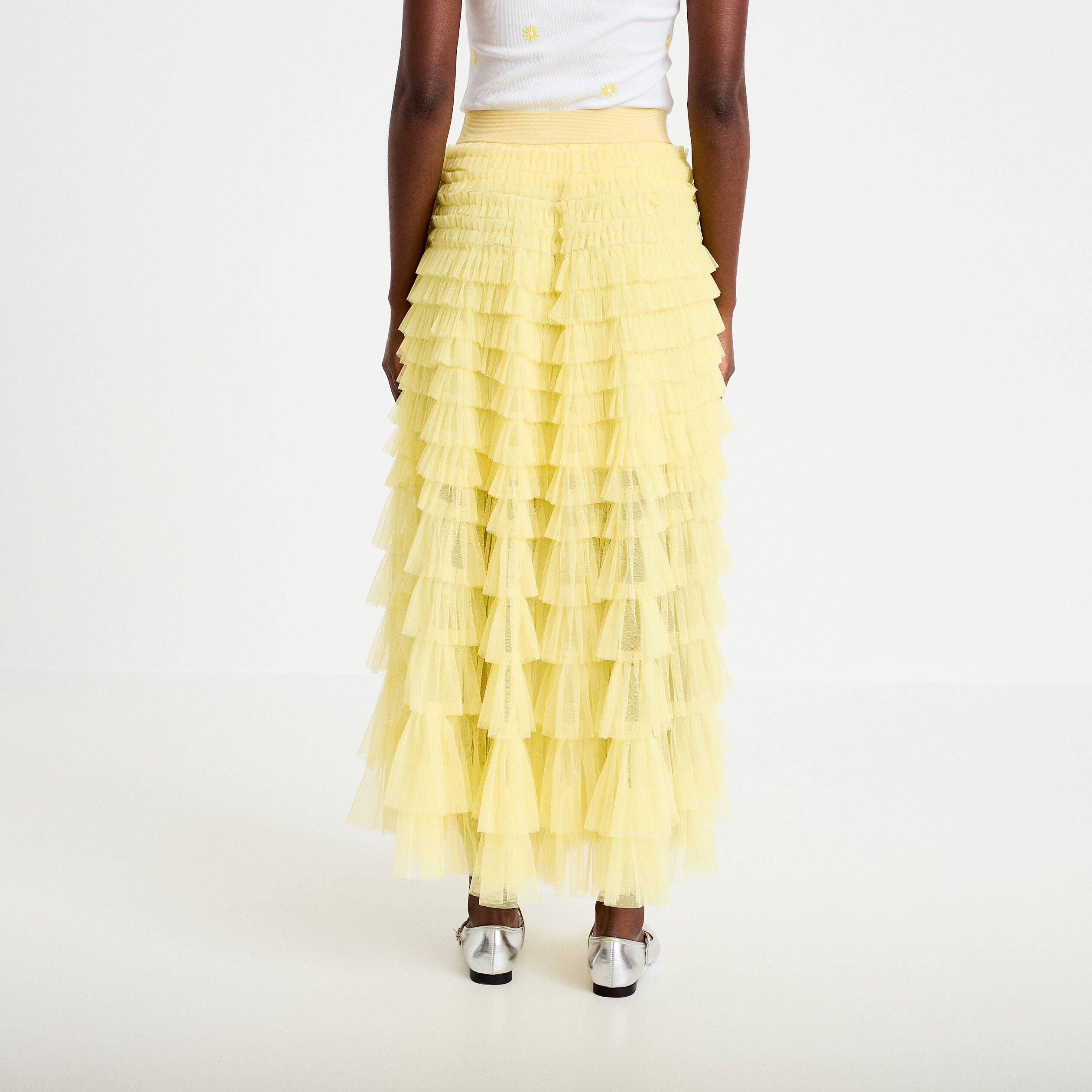 Jupe longue &eacute;vas&eacute;e jaune pastel femme