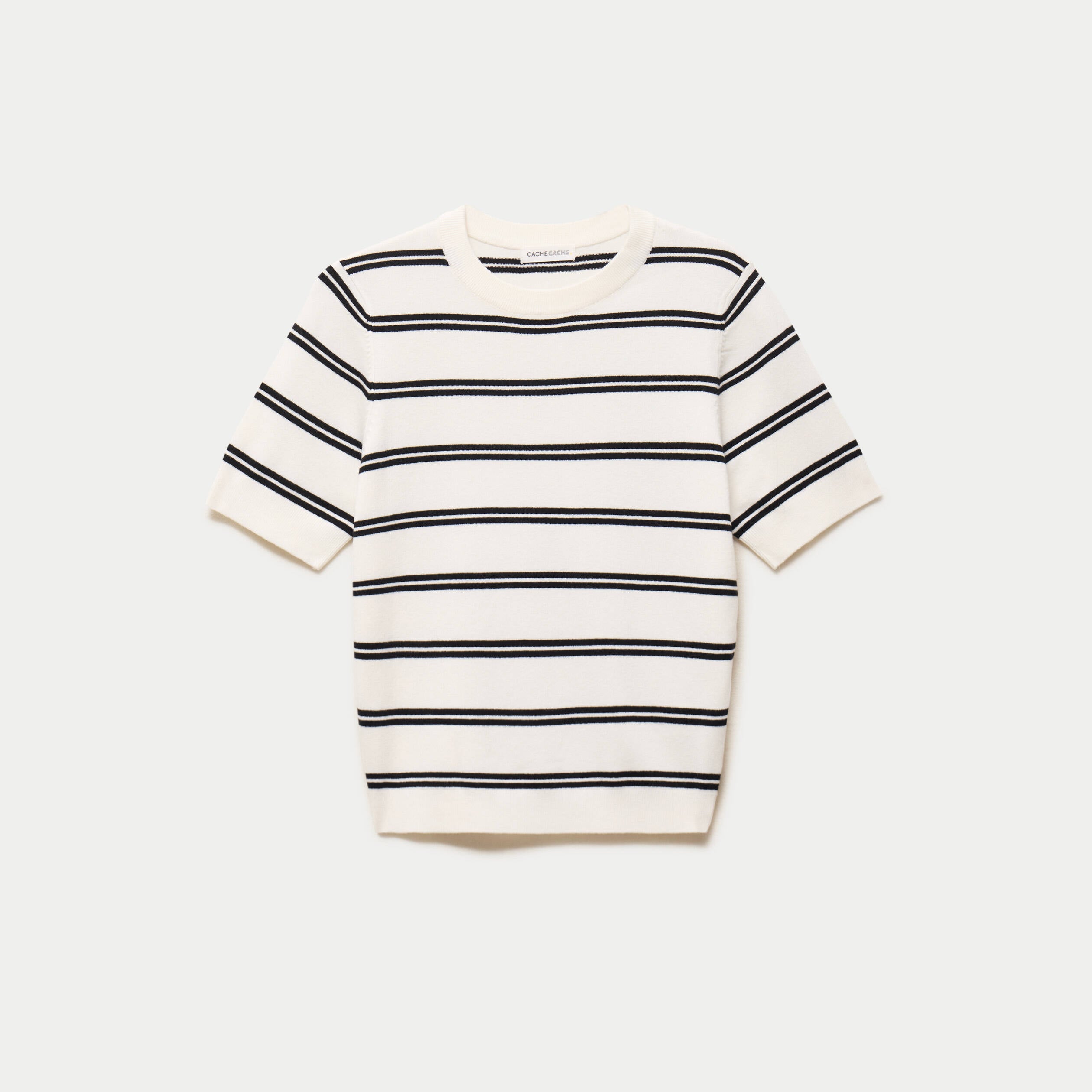 Pull ajust&eacute; court manches courtes blanc femme