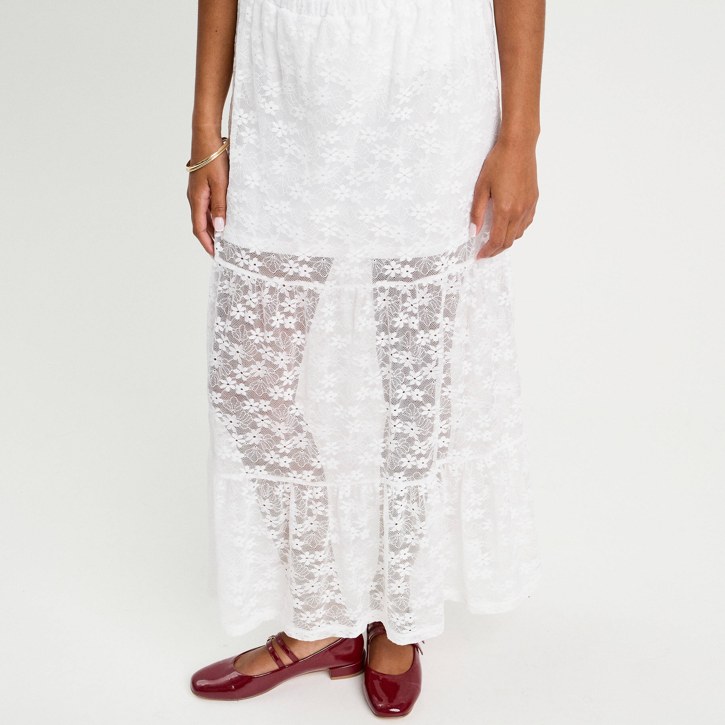 jupe longue evasee dentelle blanc femme Jupe longue évasée dentelle blanc femme