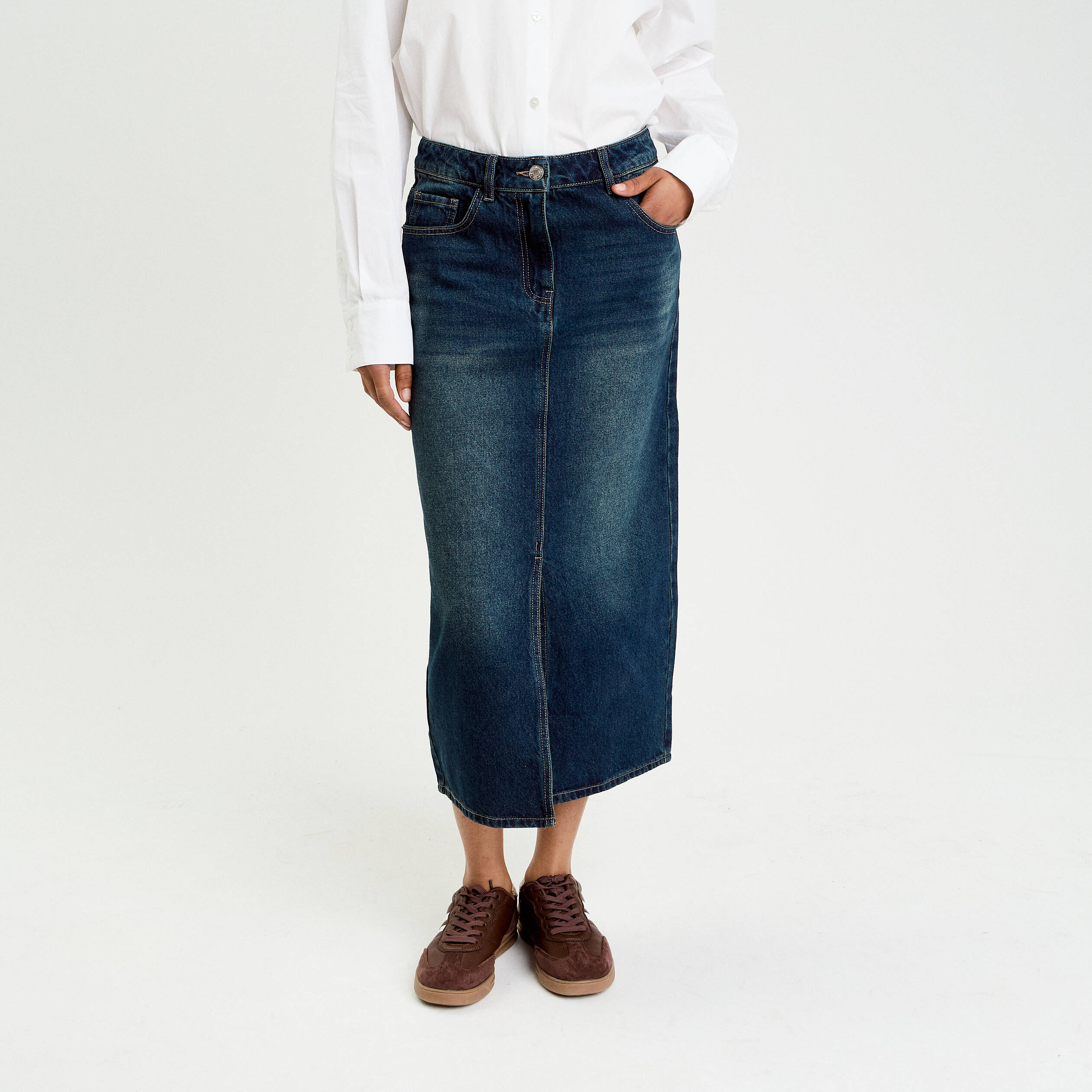 Jupe crayon taille standard bleu fonc&eacute; femme