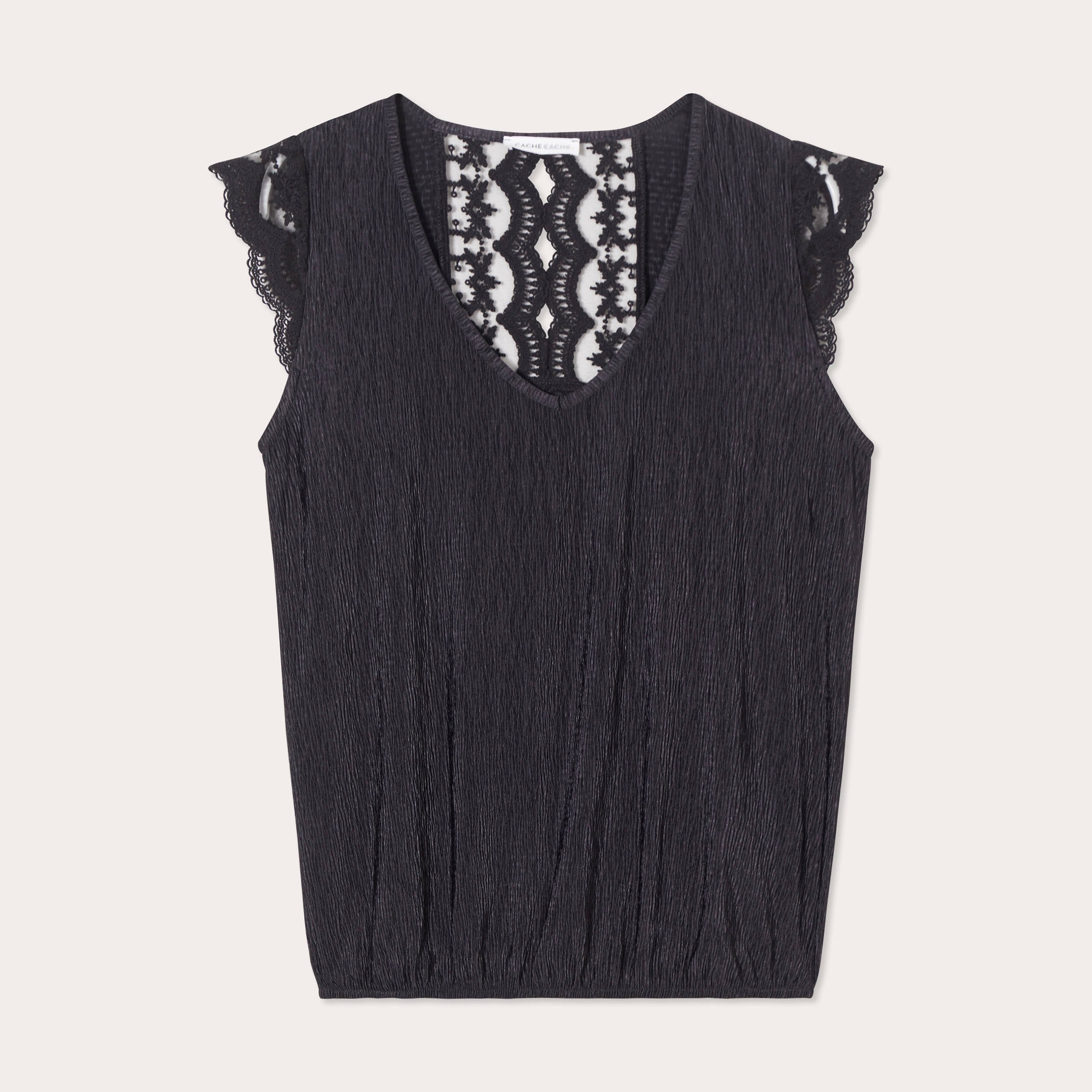 Blouse sans manches pliss&eacute;e noir femme