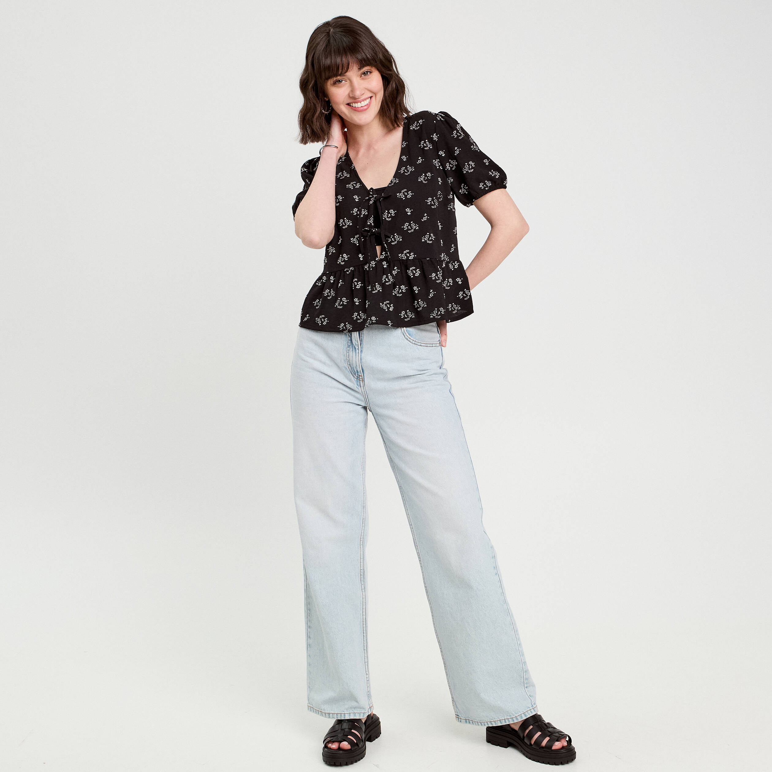 Blouse noeuds devant noir femme