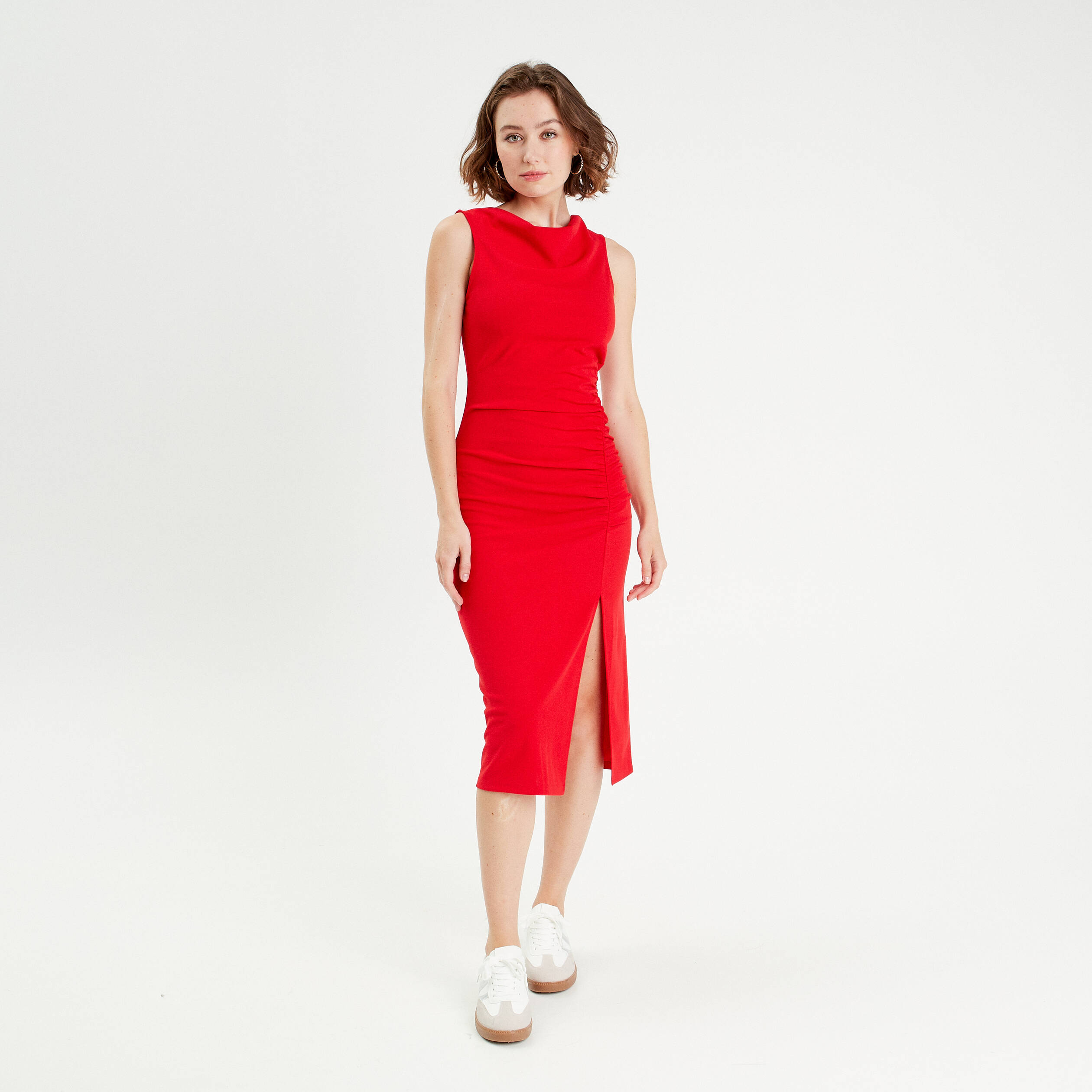 robe longue ajustee drappee rouge femme Robe longue ajustée drappée rouge femme