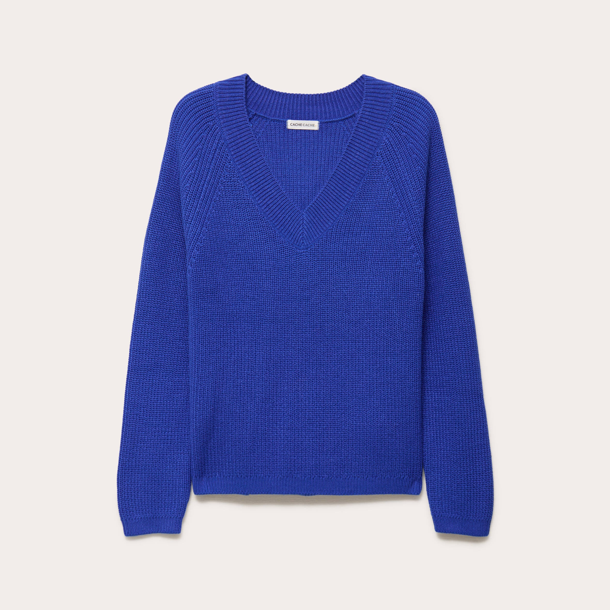 Pull col v manches longues bleu electrique femme