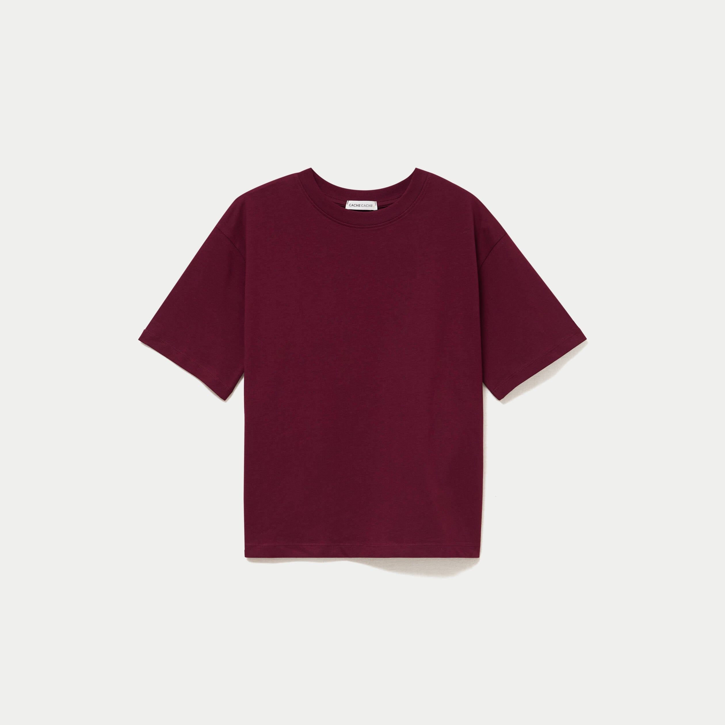 T-shirt col rond manches courtes bordeaux femme