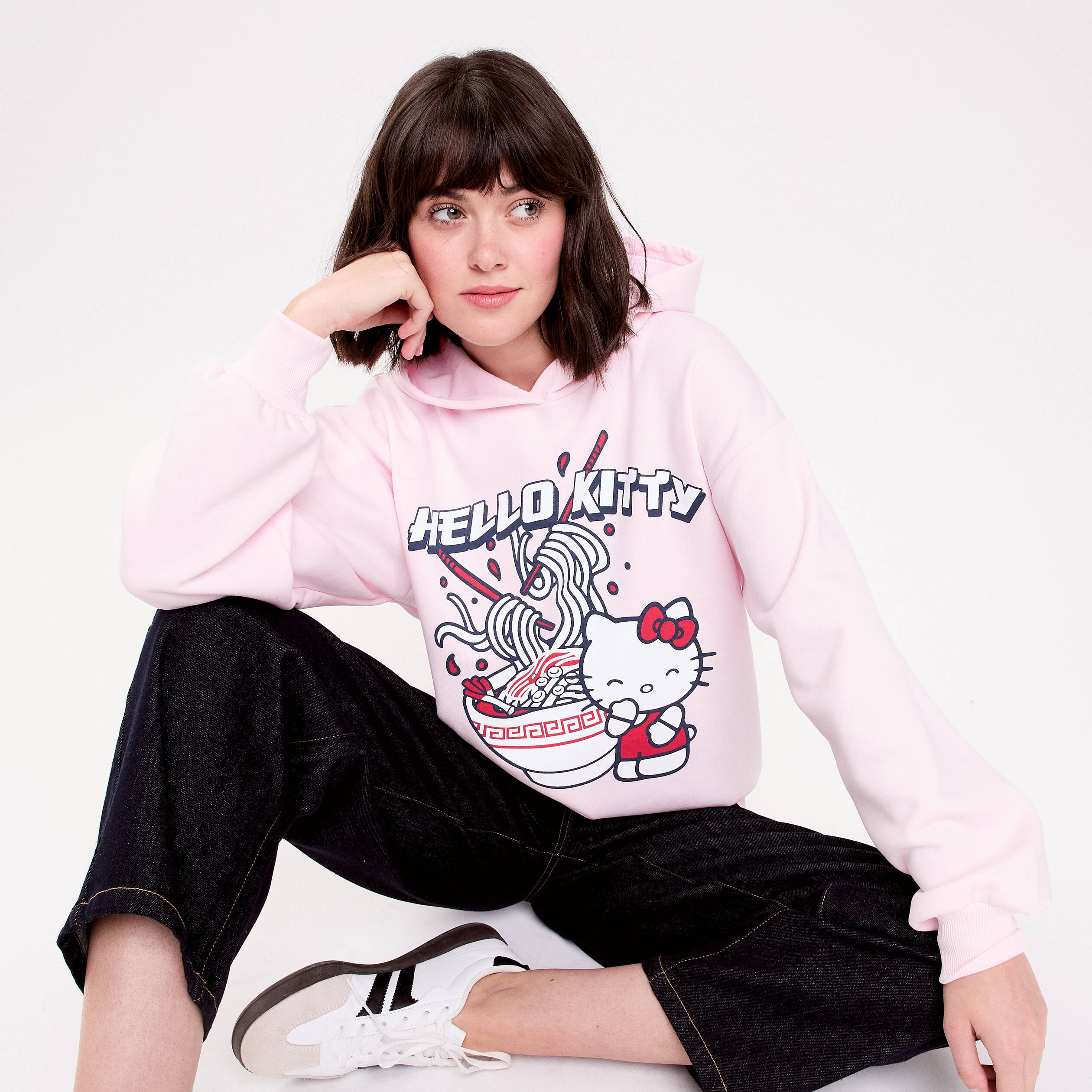 Sweat oversize &agrave; capuche manches longues rose clair femme