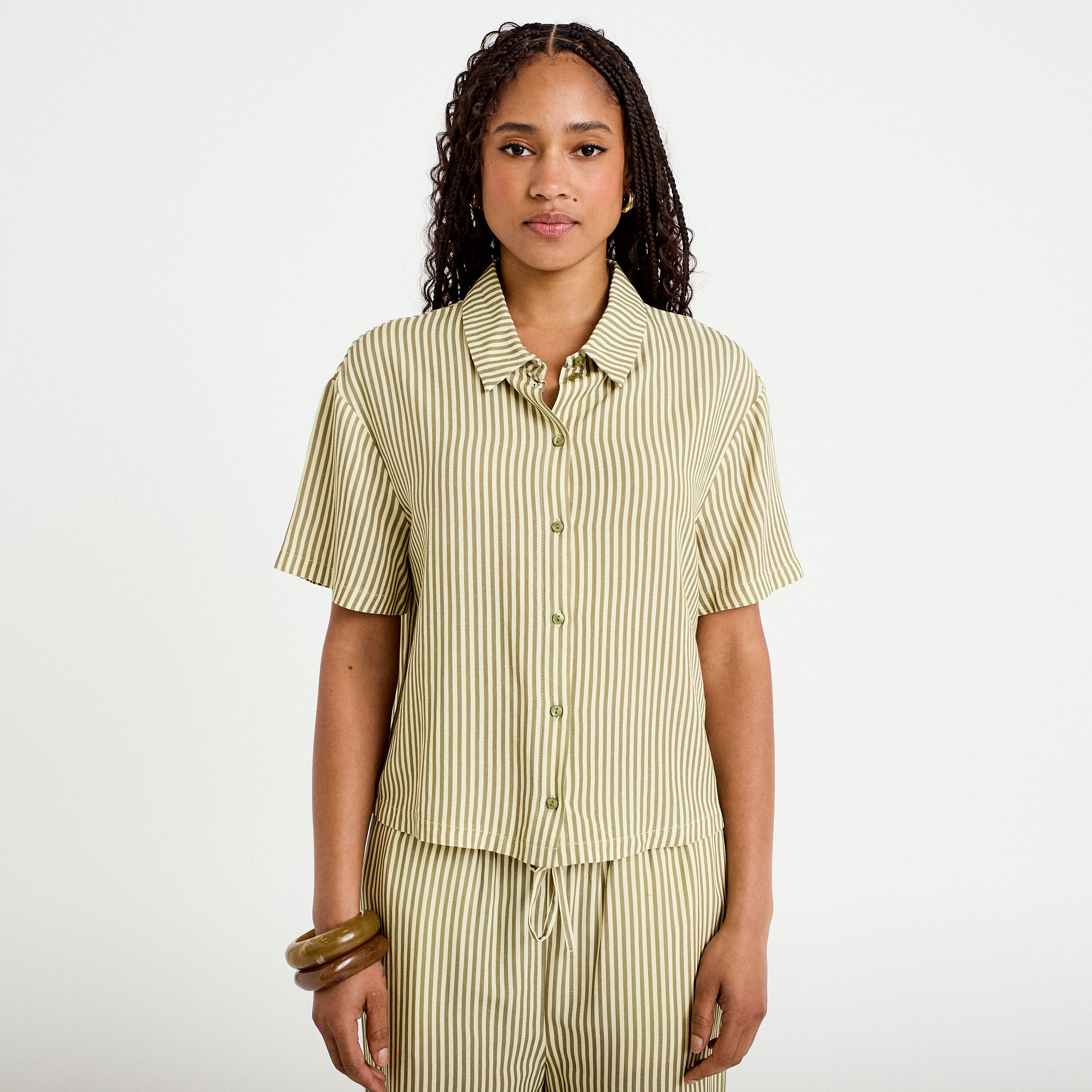 Chemise manches courtes jaune femme