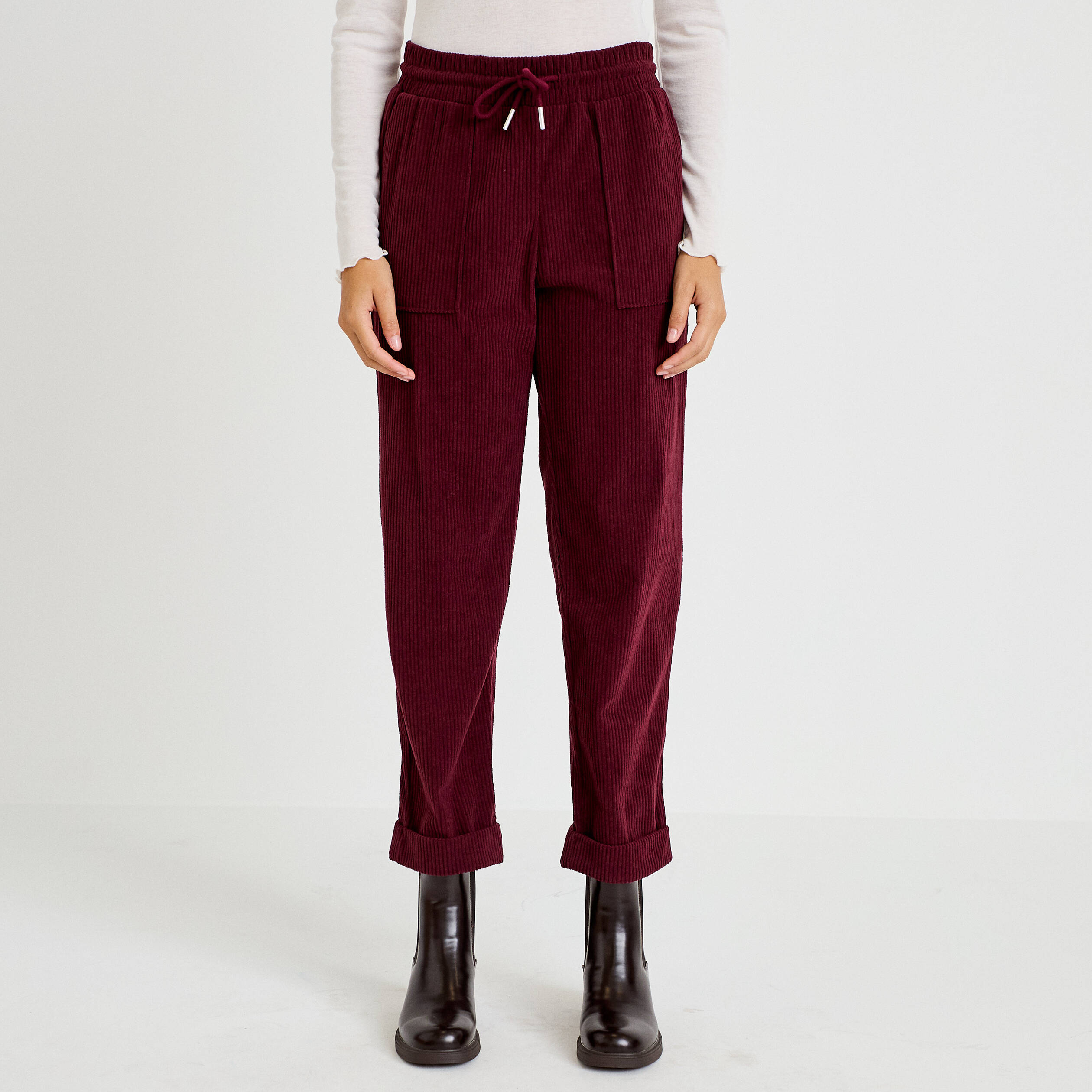 Pantalon jogging velours bordeaux femme