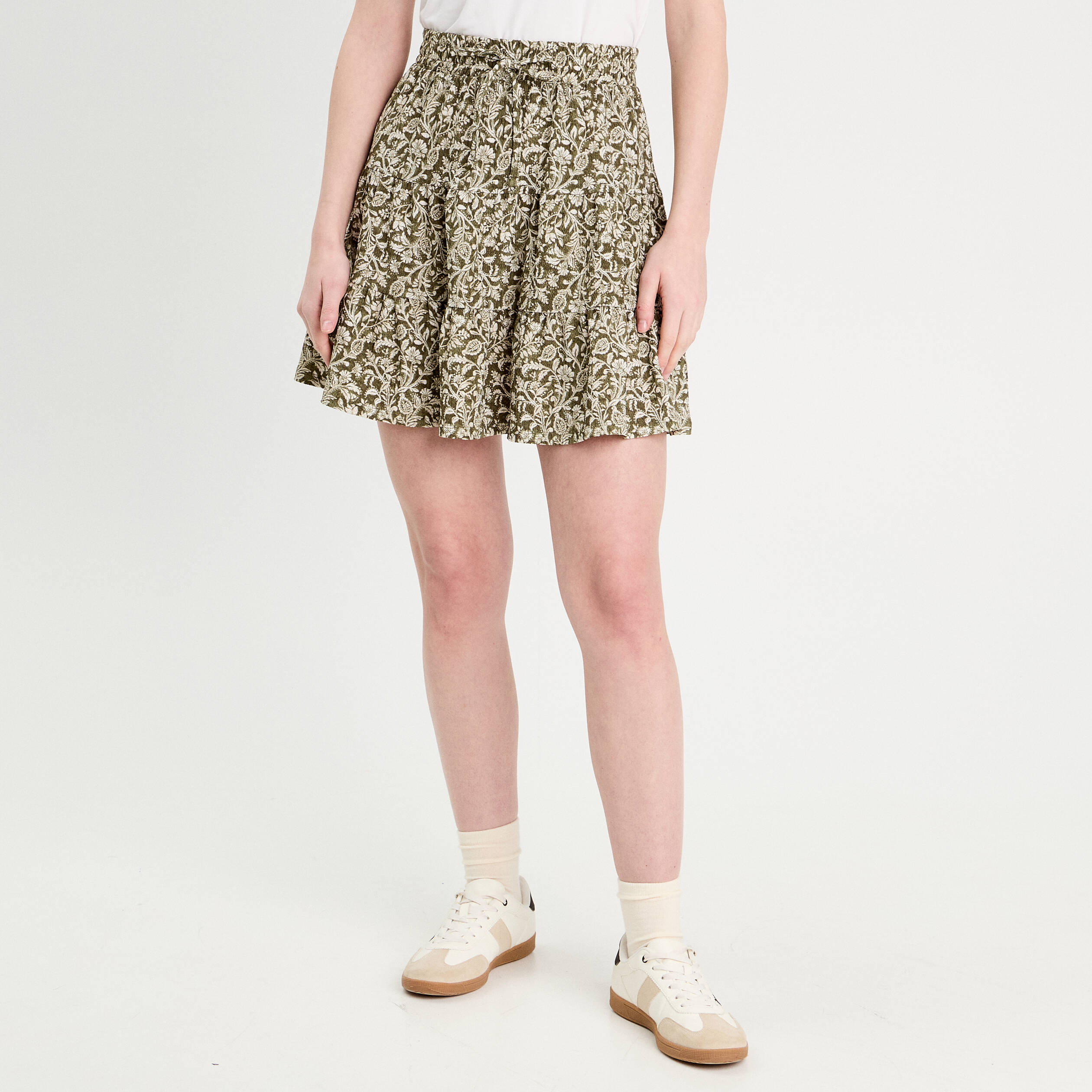 jupe evasee taille elastiquee vert kaki femme Jupe évasée taille élastiquée vert kaki femme