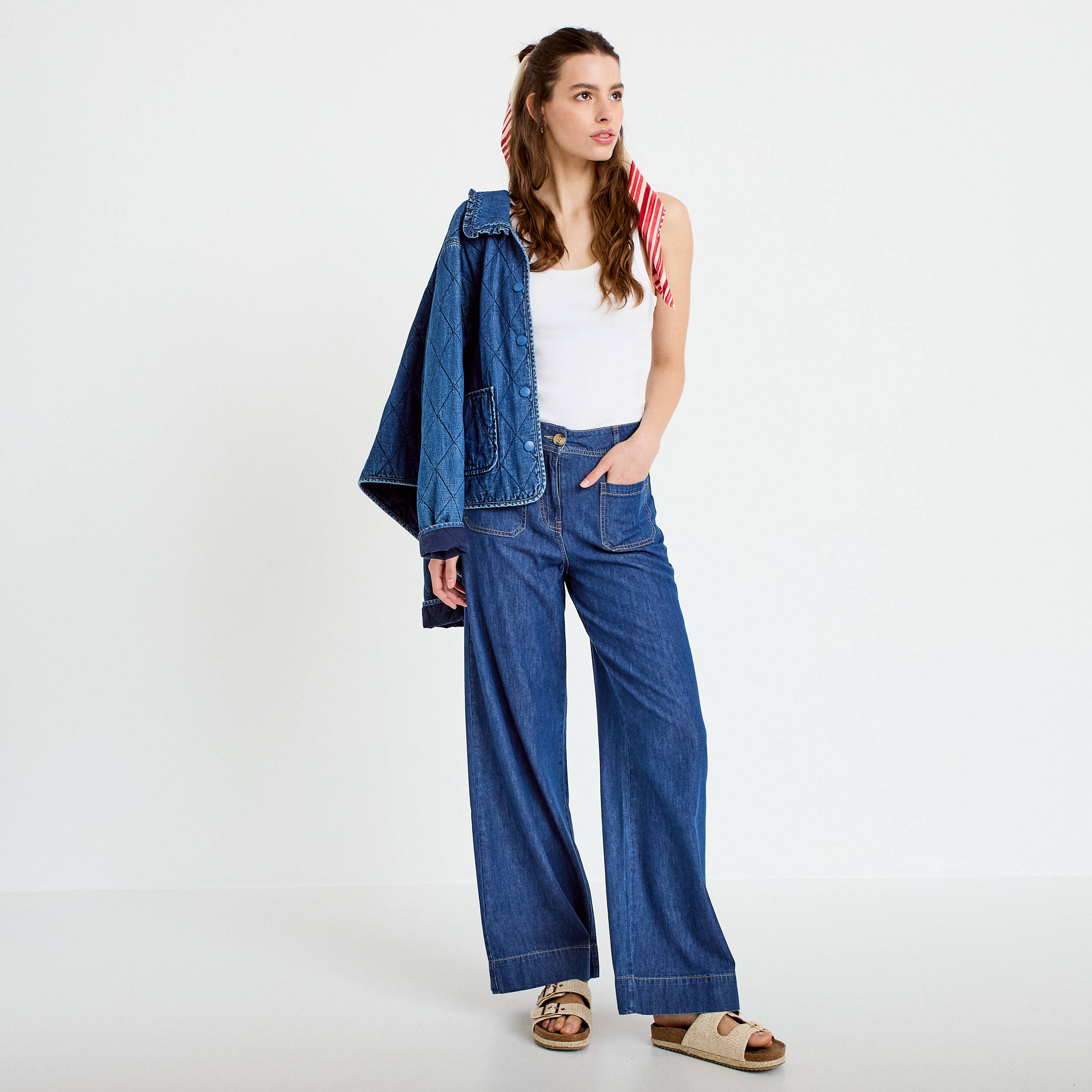 Jean wide leg taille standard denim stone femme