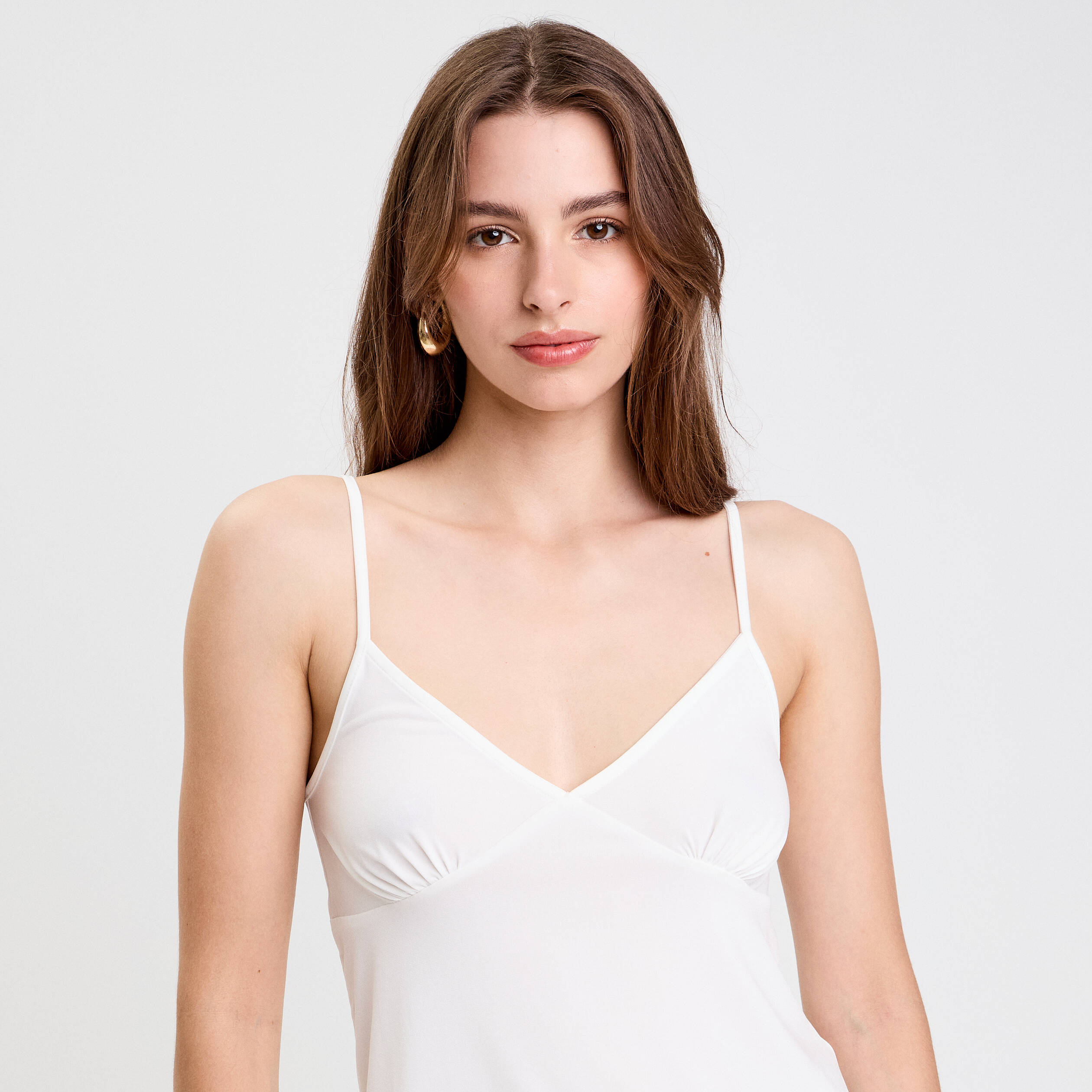 debardeur asymetrique court col v ecru femme Débardeur asymétrique court col v ecru femme