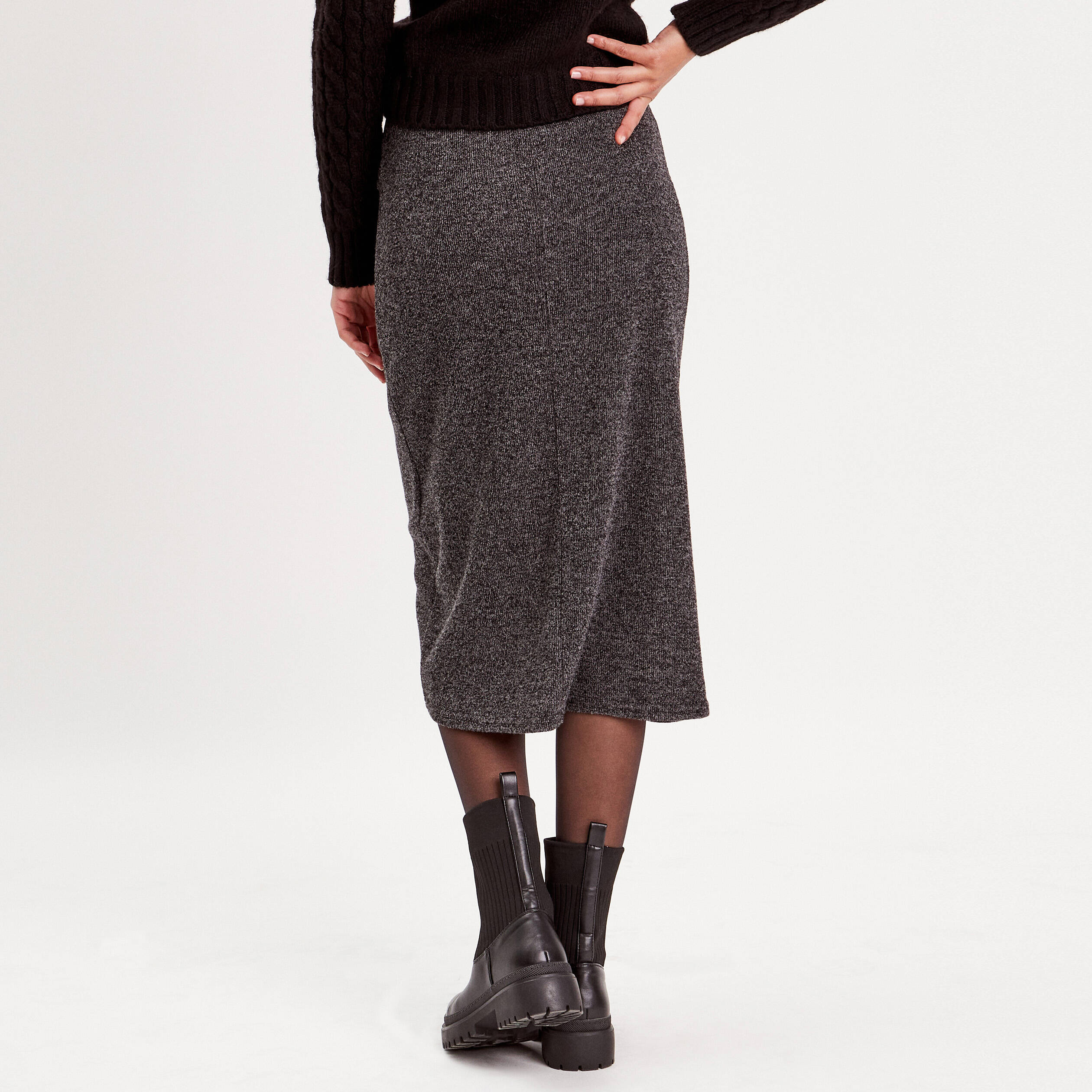 Jupe midi droite portefeuille gris fonc femme Vibs