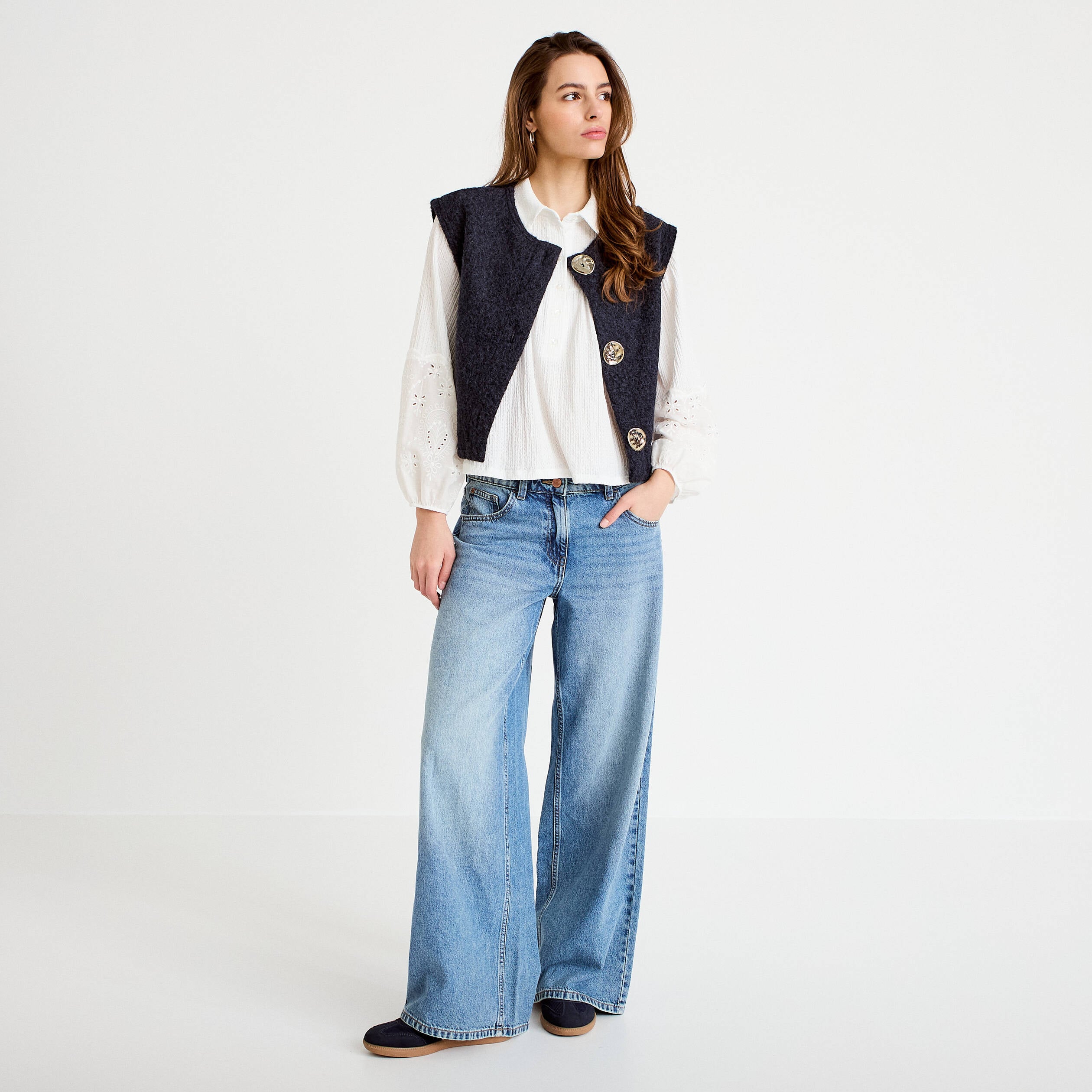 Gilet sans manches effet polaire bleu marine femme