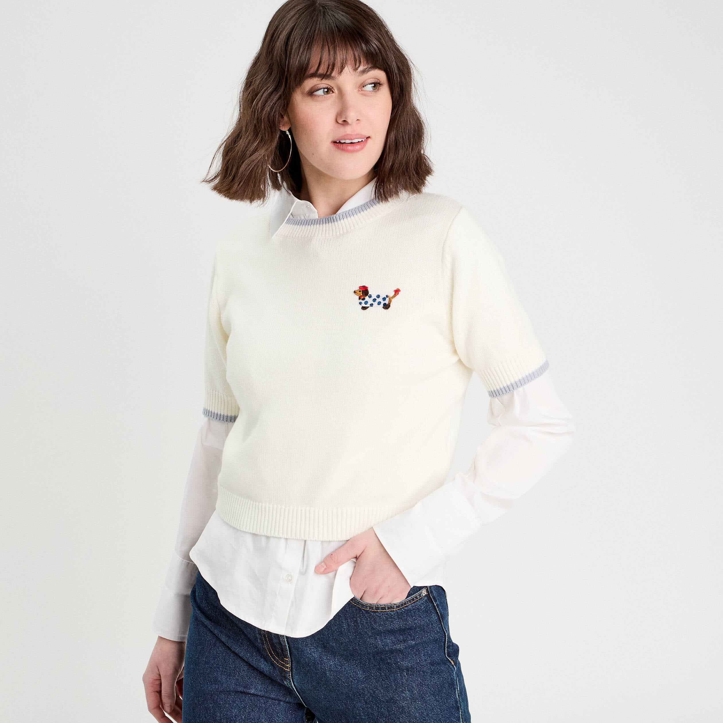 Pull manches courtes ecru femme