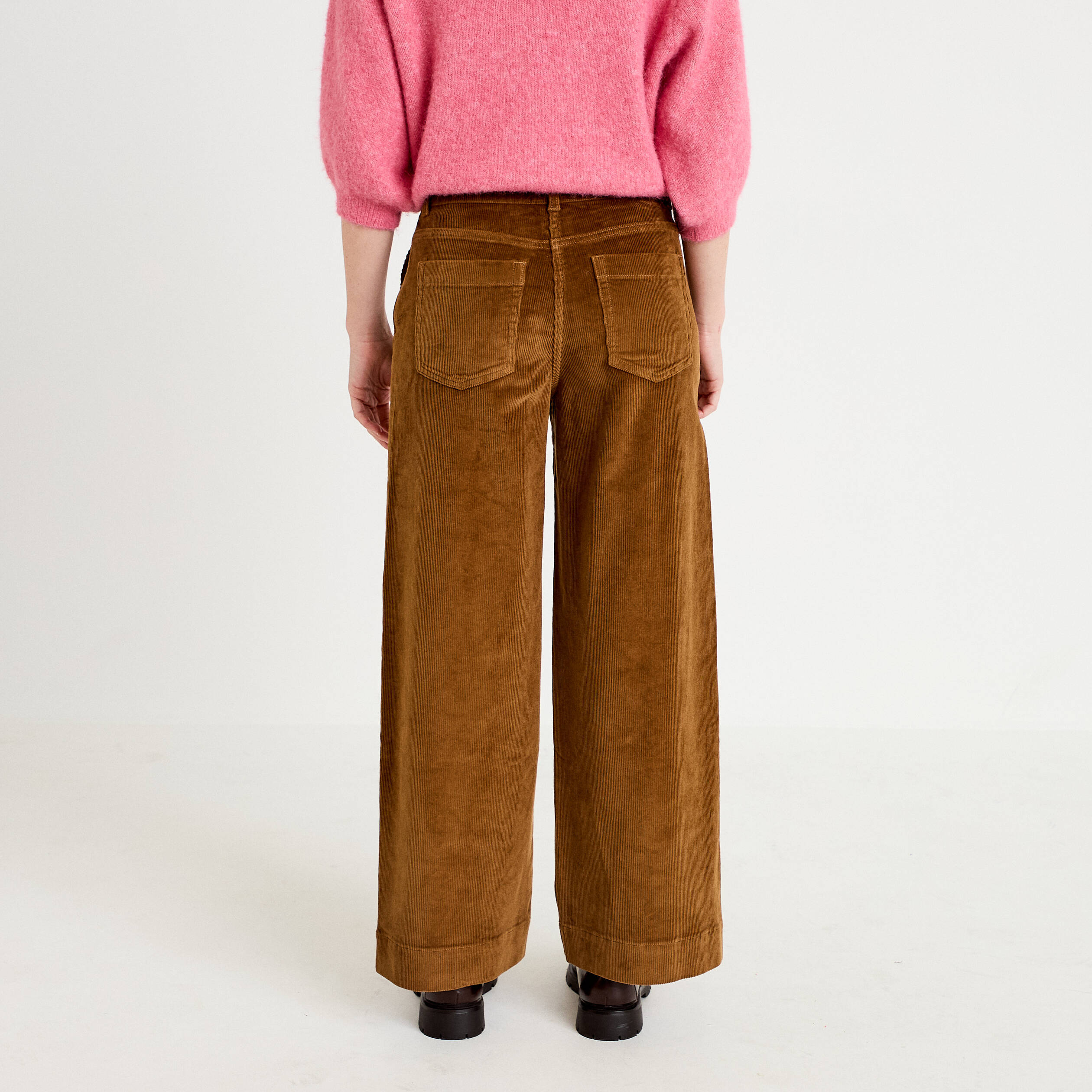 Pantalon bootcut taille haute velours marron femme