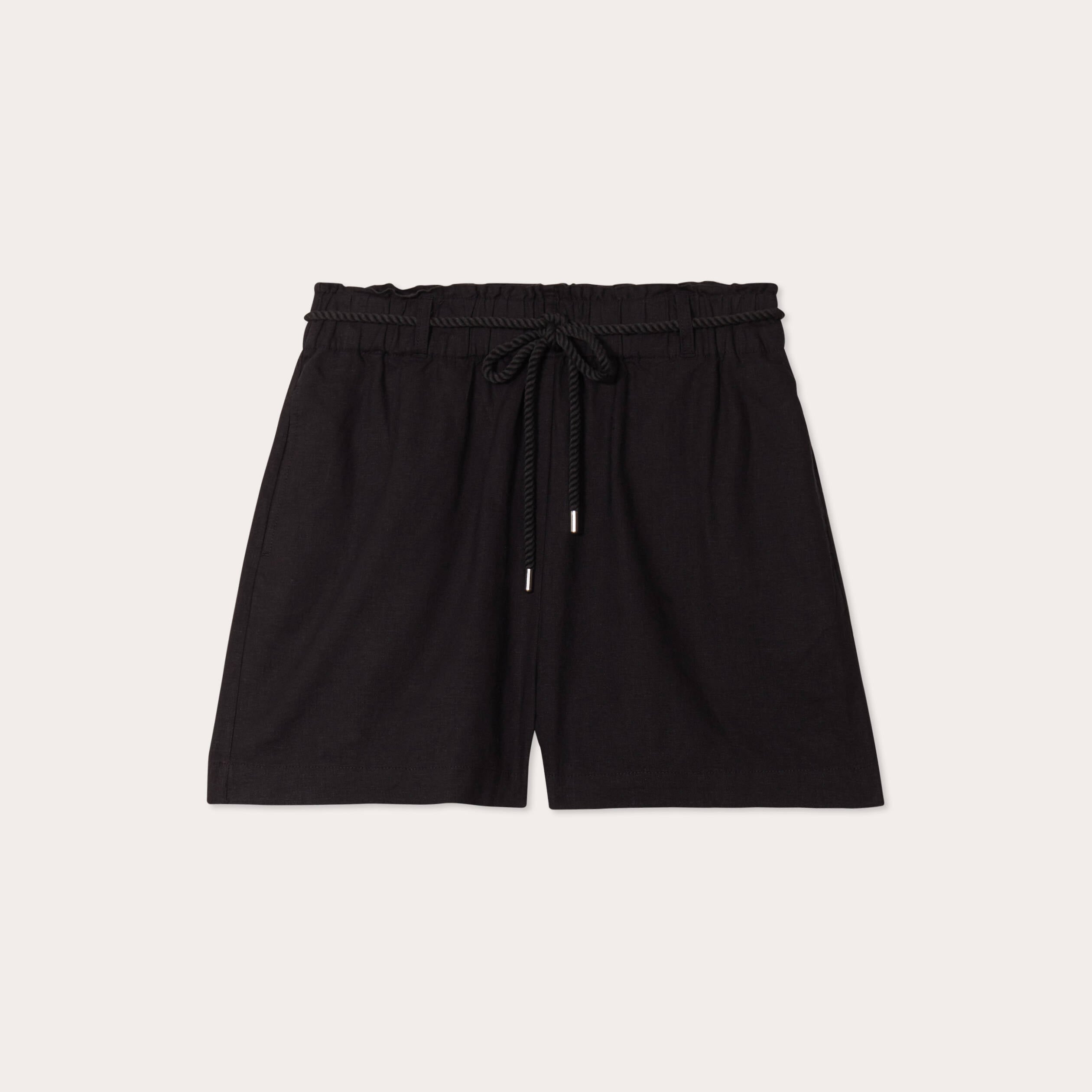 Short regular contenant du lin noir femme
