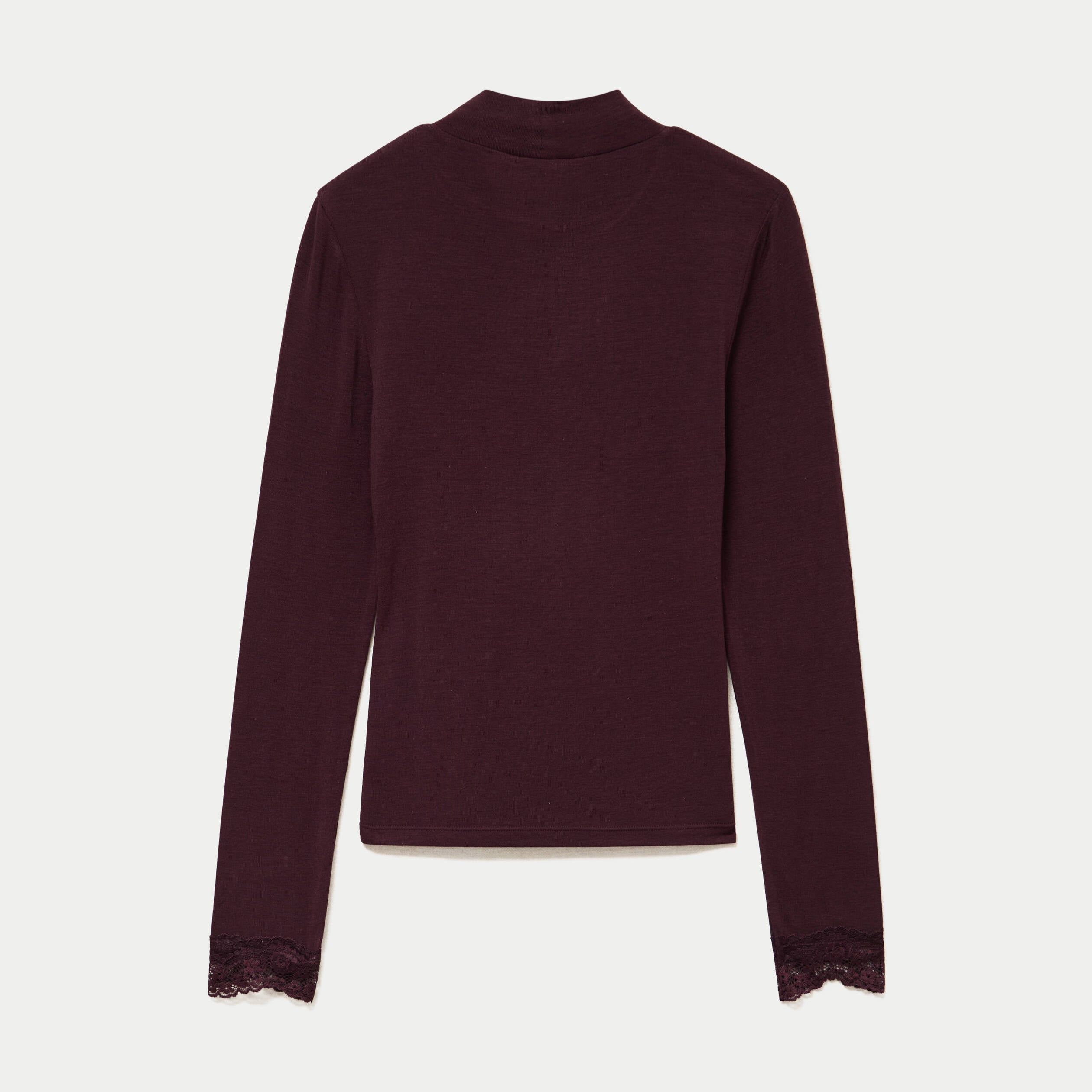 T-shirt ajust&eacute; col roul&eacute; dentelle prune femme