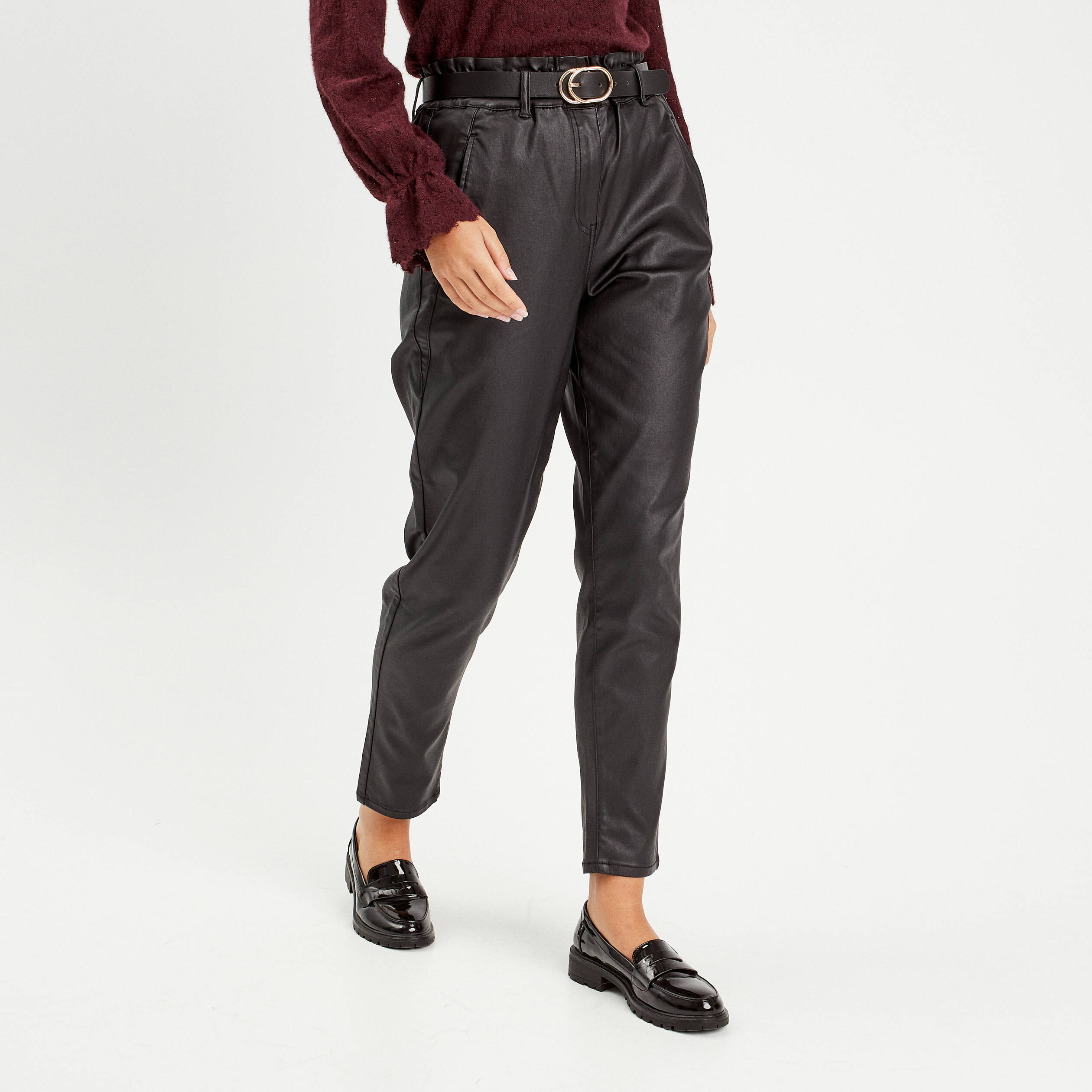 pantalon slouchy enduit 78eme noir femme Pantalon slouchy enduit 7/8ème noir femme